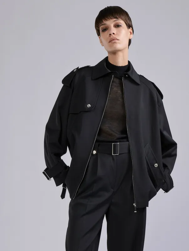 Blouson oversized en gabardine de laine noir sold by Barbara Bui