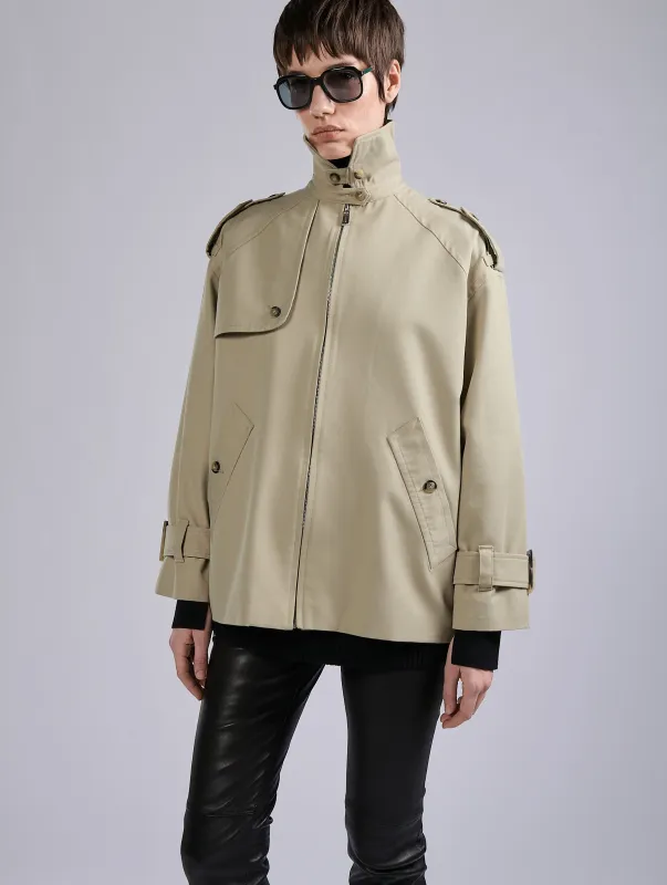 Blouson oversized en gabardine coton et laine sable made by Barbara Bui