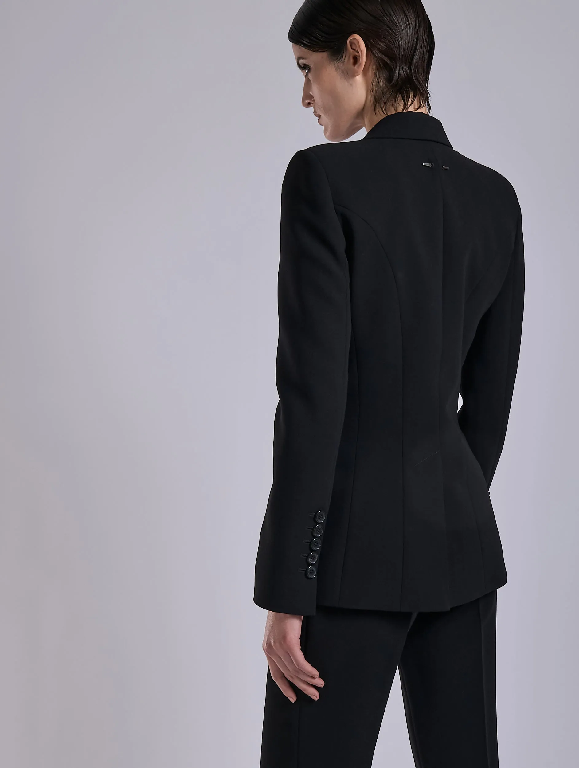 Veste à manches zippées en crêpe et cuir noire sold by Barbara Bui product image thumbnail 2