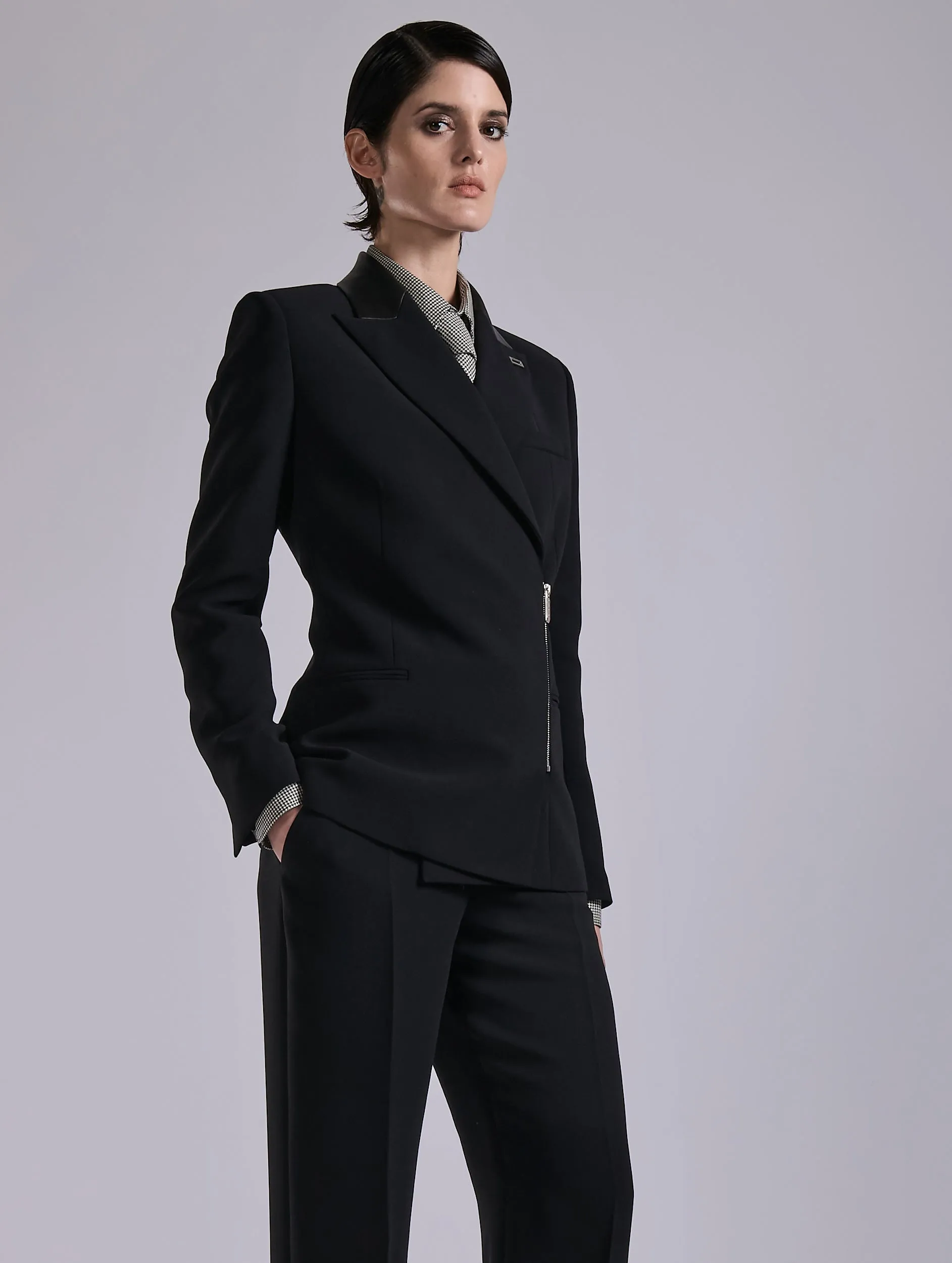 Veste zippée en crêpe et cuir noir sold by Barbara Bui product image thumbnail 3