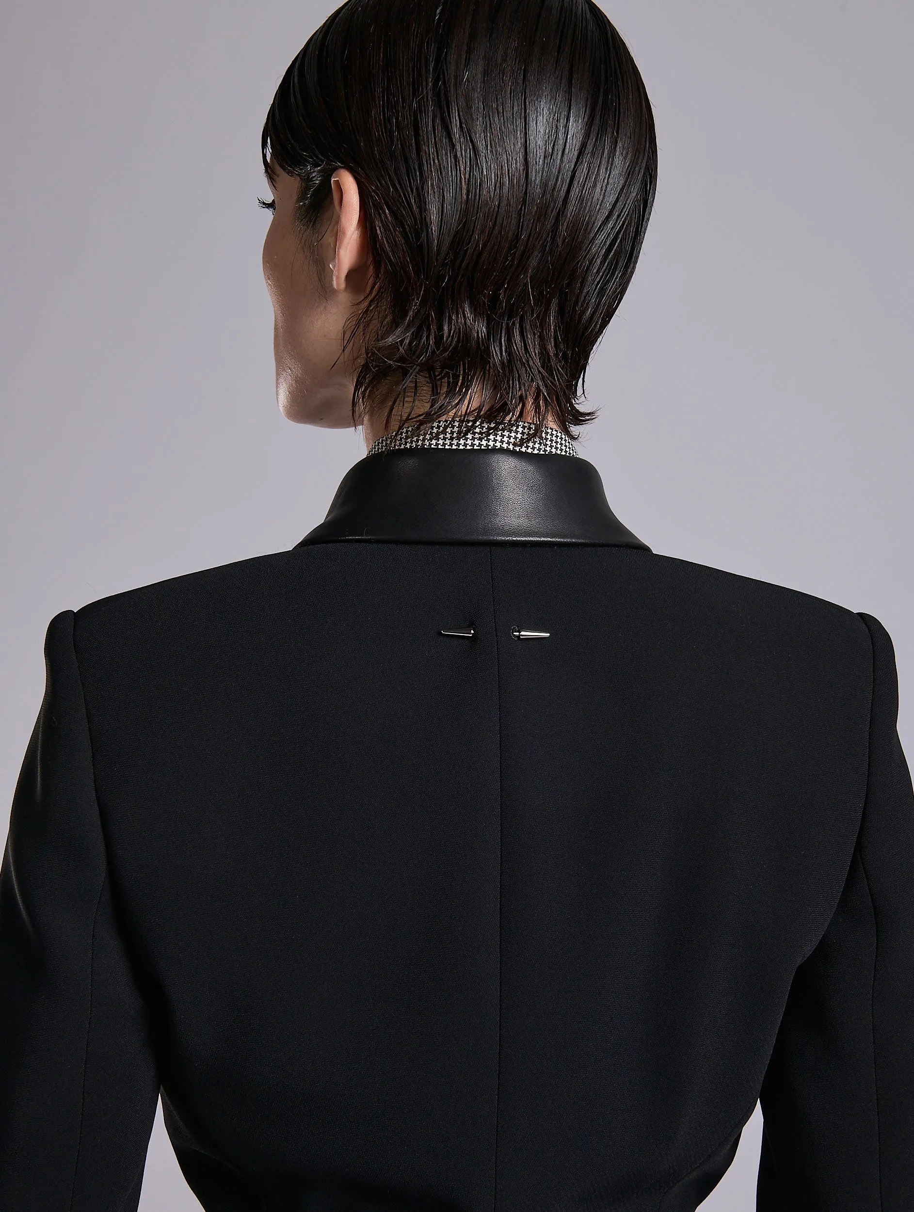 Veste zippée en crêpe et cuir noir sold by Barbara Bui product image thumbnail 2