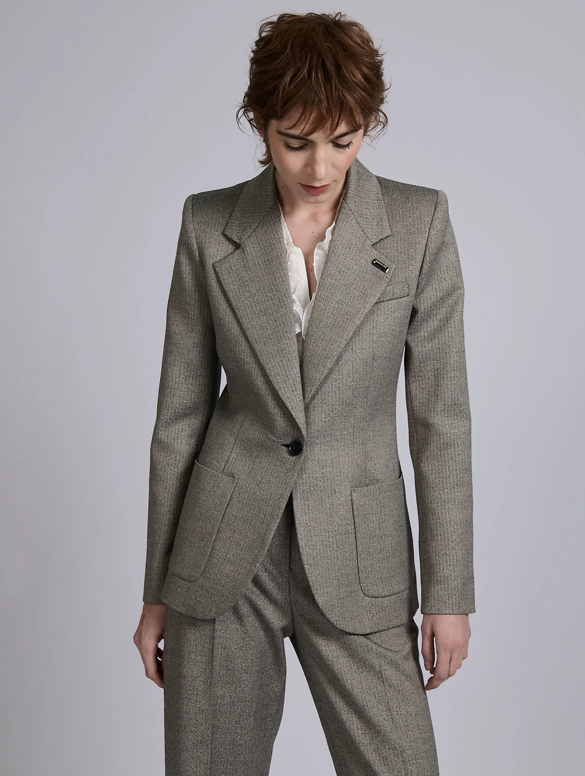 Veste cintrée à micro chevrons grise sold by Barbara Bui product image thumbnail 5