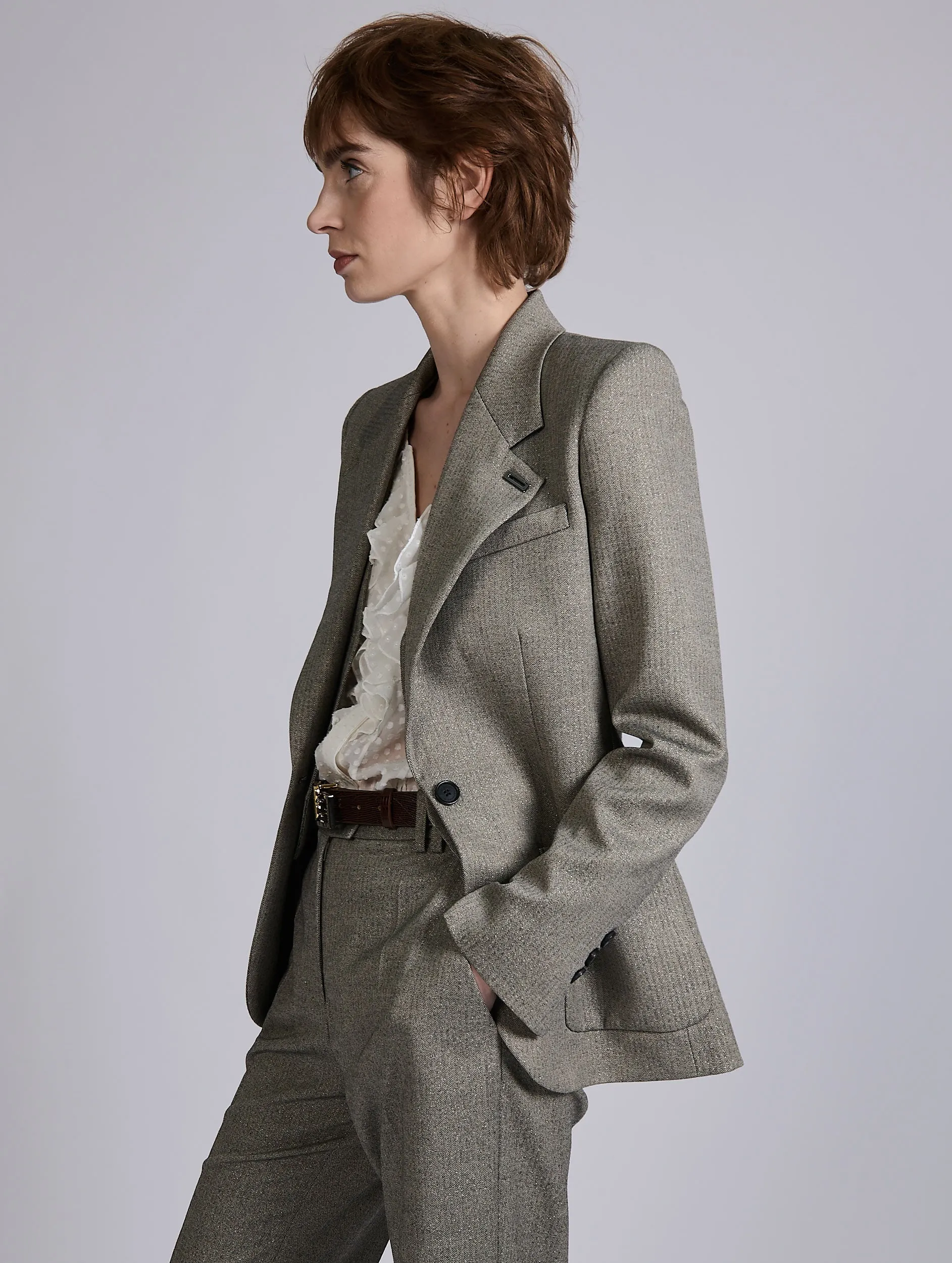 Veste cintrée à micro chevrons grise sold by Barbara Bui product image thumbnail 4