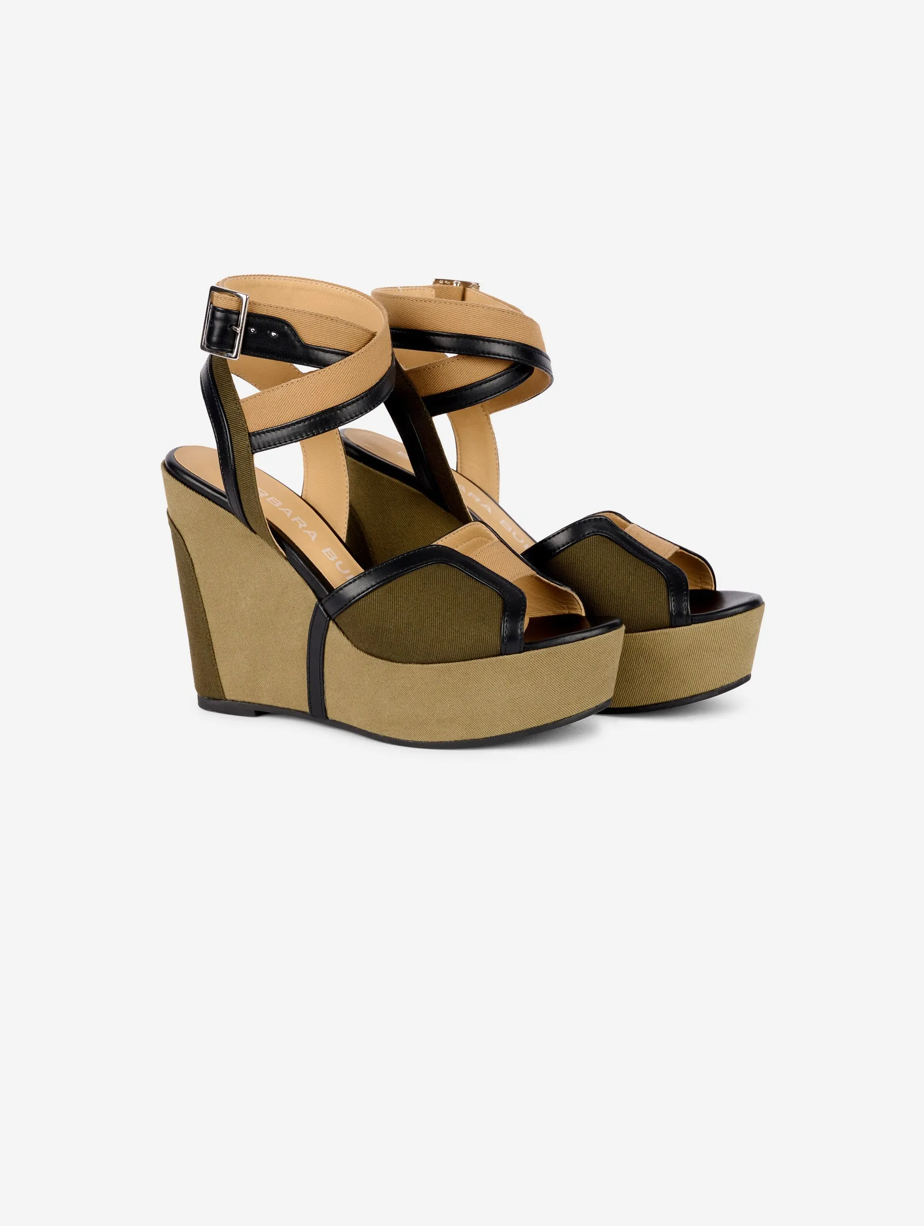 sandales compensées en tissu olive et cuir sold by Barbara Bui product image thumbnail 2