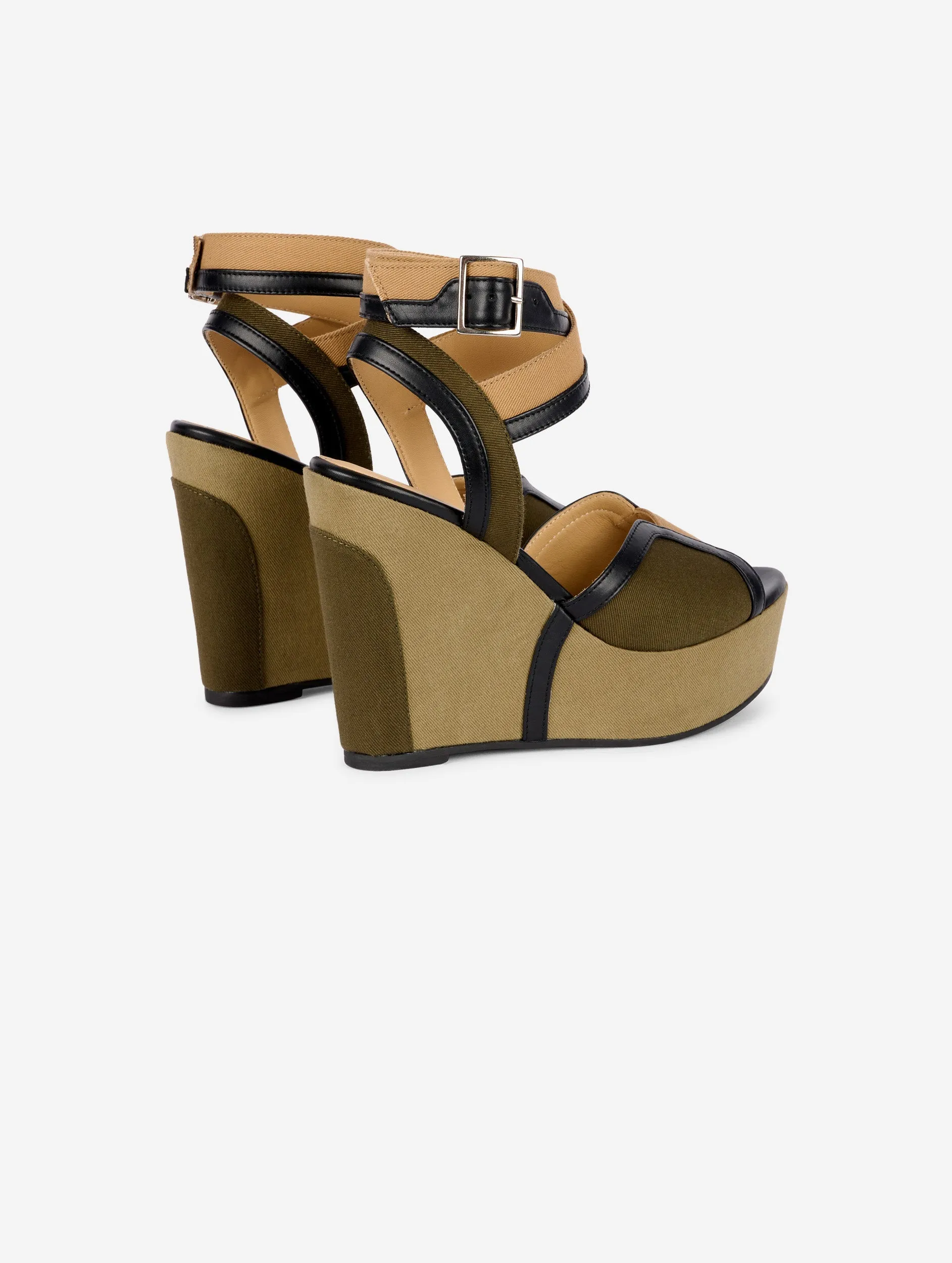 sandales compensées en tissu olive et cuir sold by Barbara Bui product image thumbnail 3