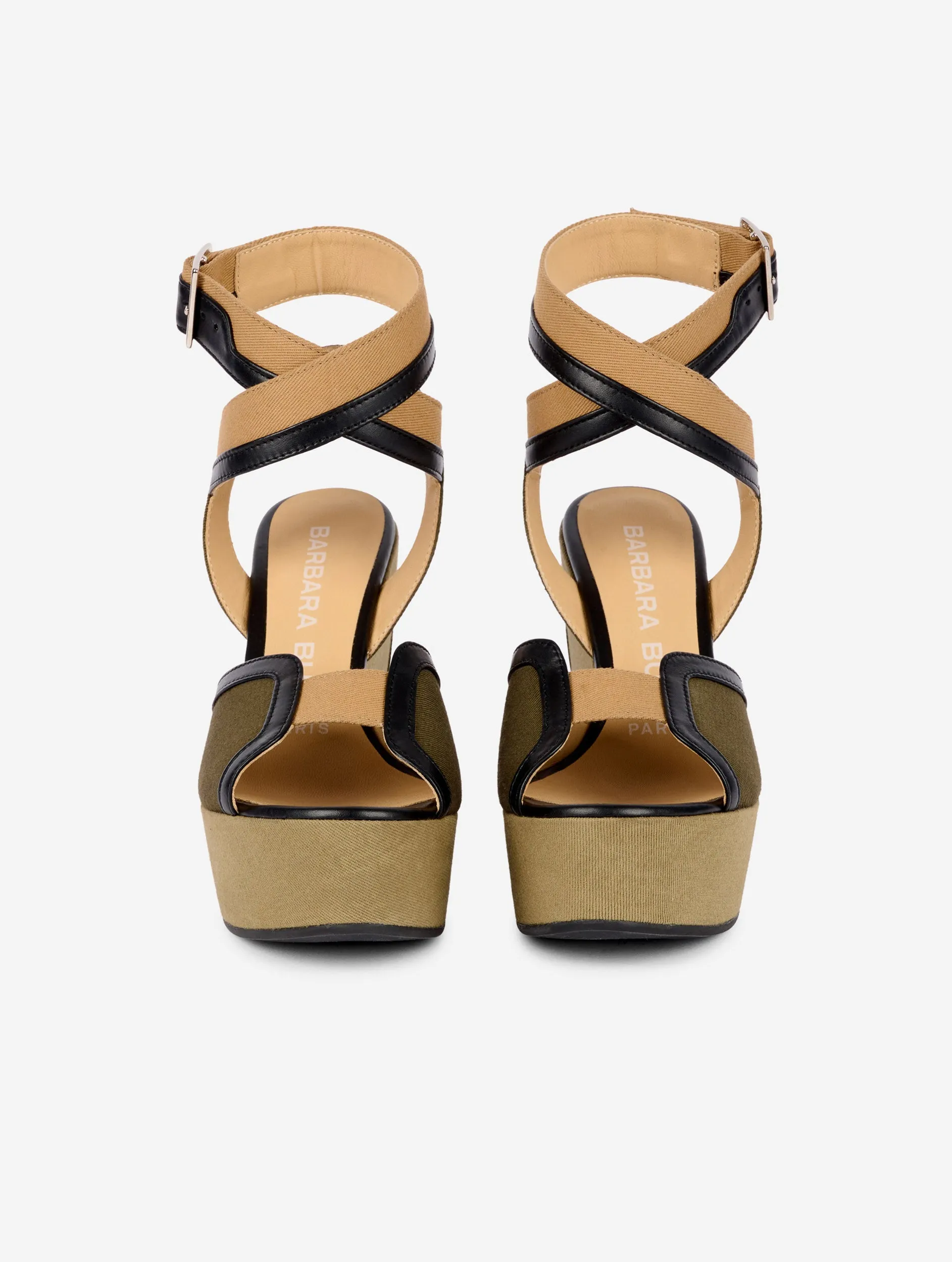 sandales compensées en tissu olive et cuir sold by Barbara Bui product image thumbnail 4