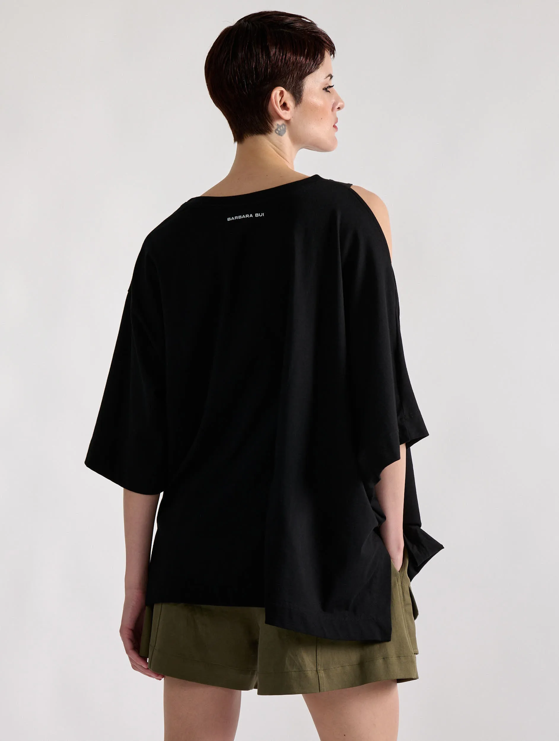 Tee-shirt drapé oversized en jersey de coton noir sold by Barbara Bui product image thumbnail 3