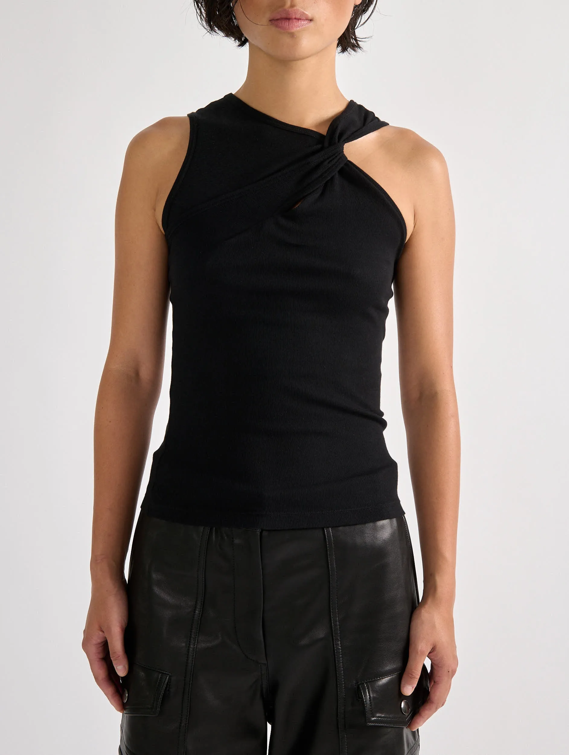 Débardeur drapé asymétrique en jersey côtelé noir sold by Barbara Bui product image thumbnail 3