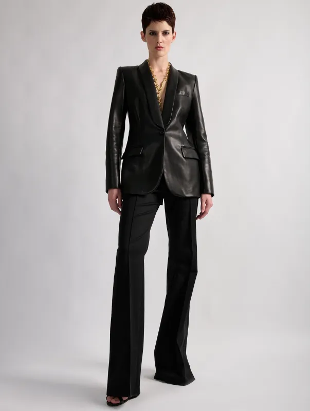 Veste col châle cintrée en cuir plongé noire sold by Barbara Bui