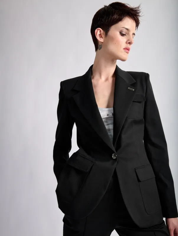 Veste 3 poches en gabardine de coton stretch noire made by Barbara Bui