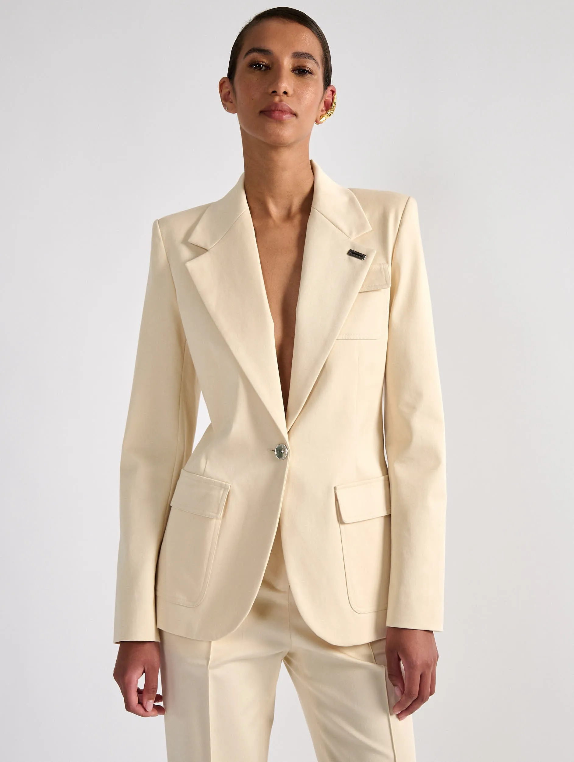 Veste 3 poches en gabardine de coton stretch sable sold by Barbara Bui