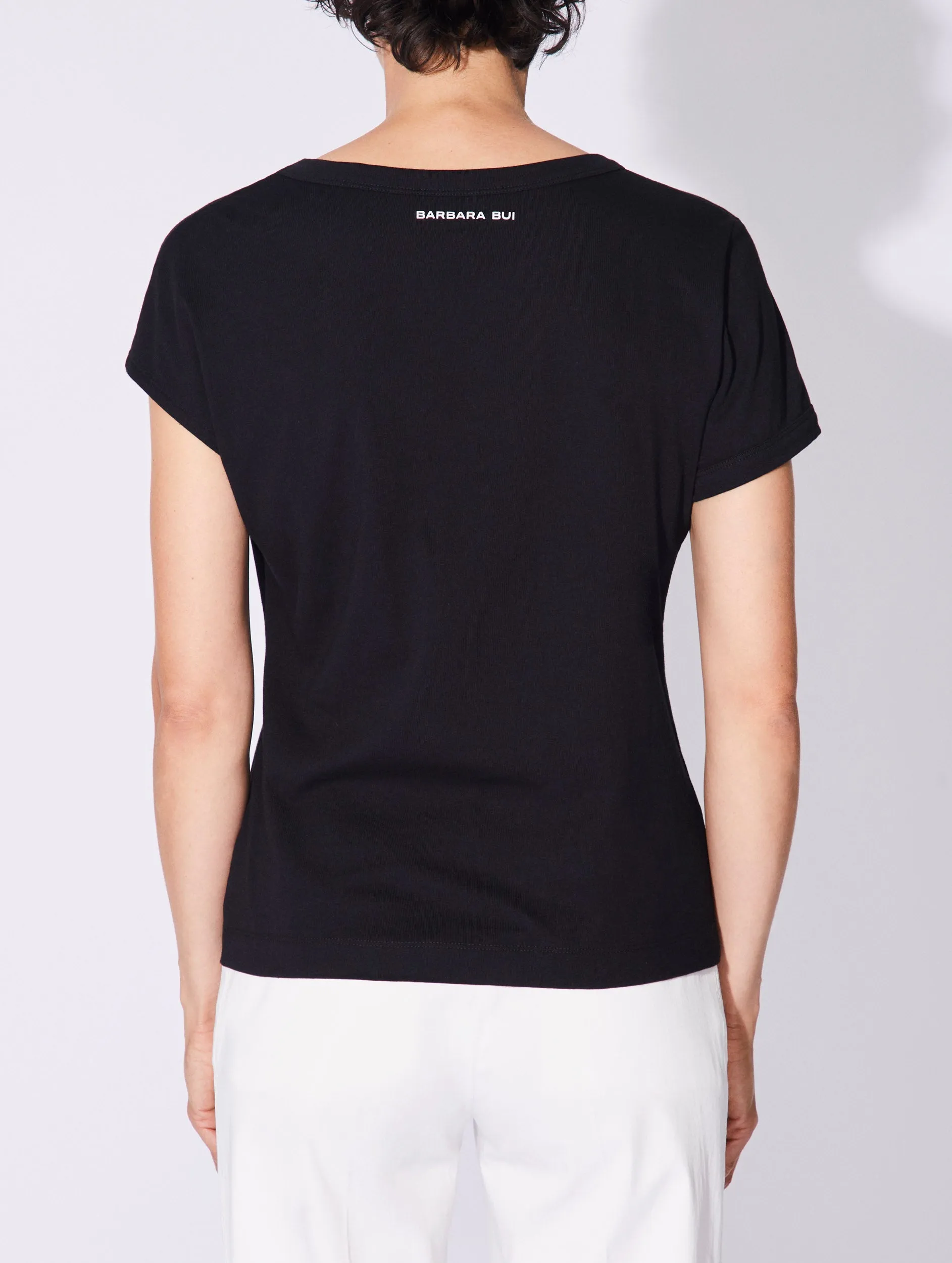 Tee-shirt drapé en jersey de coton noir sold by Barbara Bui product image thumbnail 3