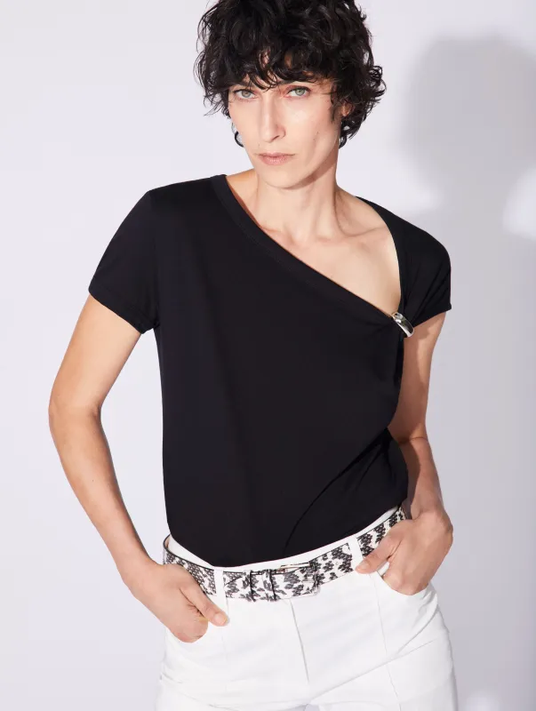 Tee-shirt drapé en jersey de coton noir sold by Barbara Bui
