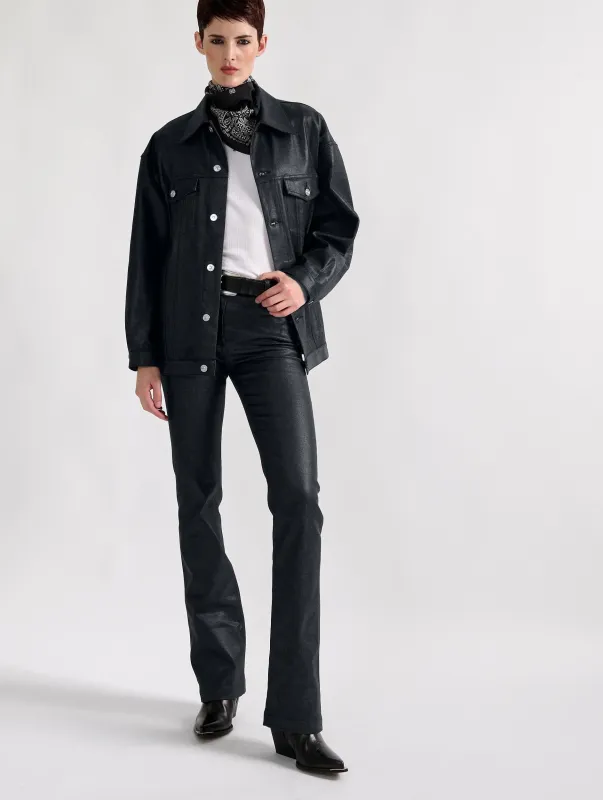 Blouson oversized en denim résiné noir made by Barbara Bui