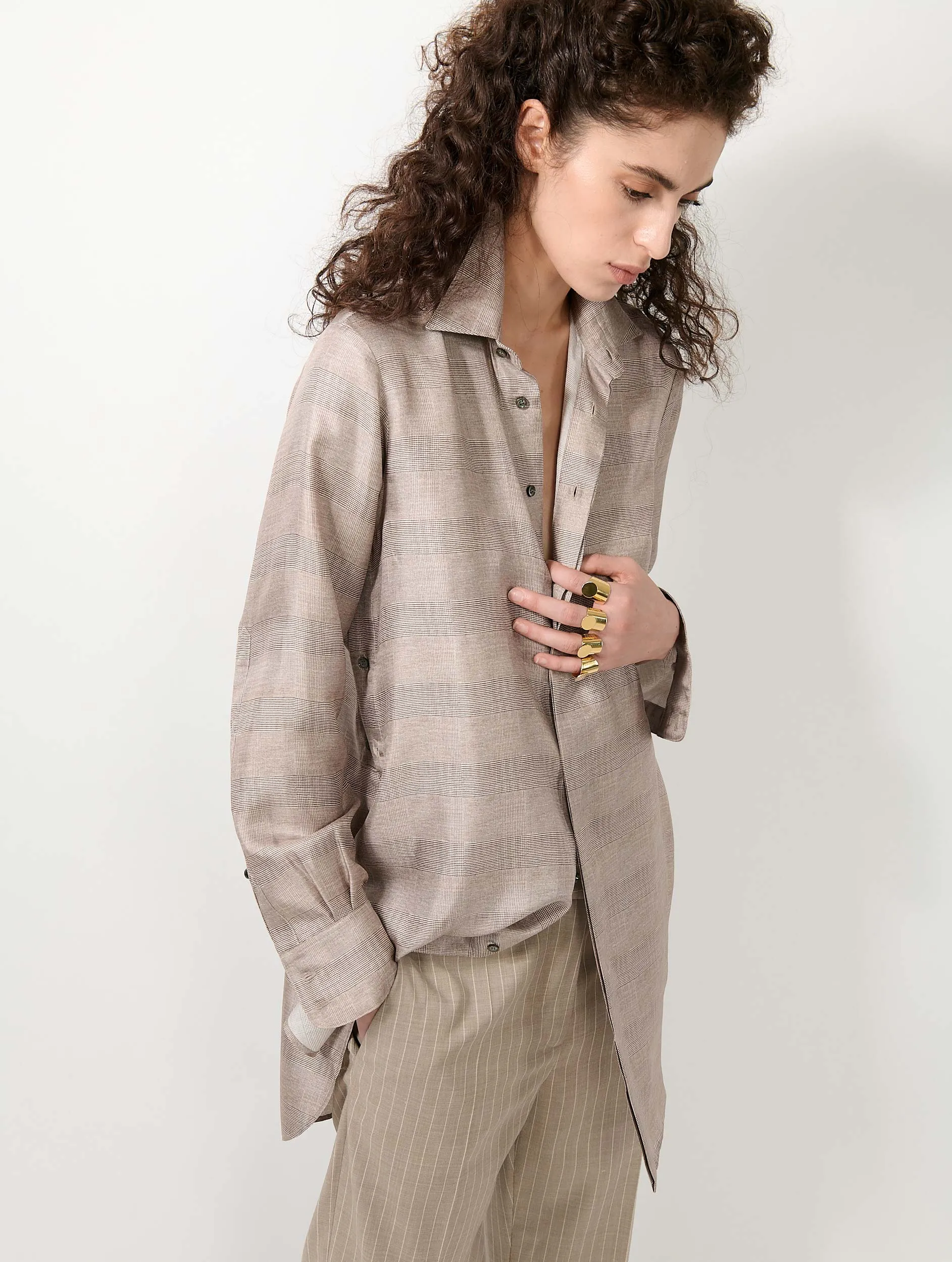 Liquette en twill de soie Prince de Galles sable sold by Barbara Bui