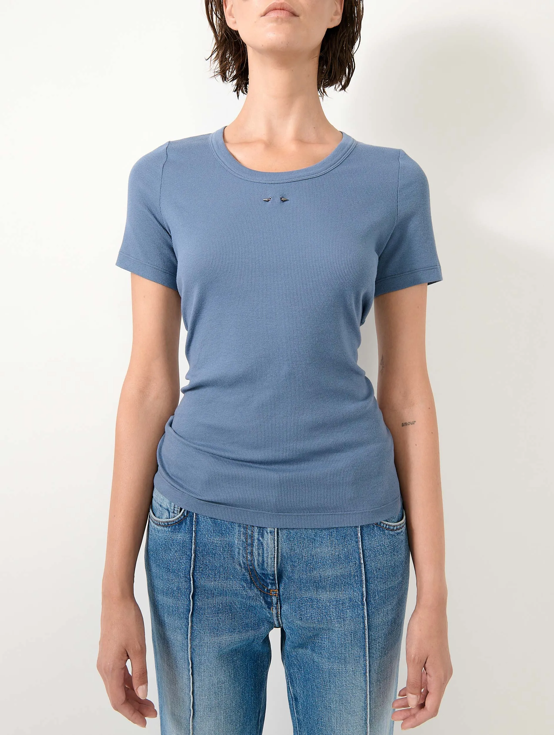 Tee-shirt en jersey côtelé bleu denim sold by Barbara Bui product image thumbnail 5