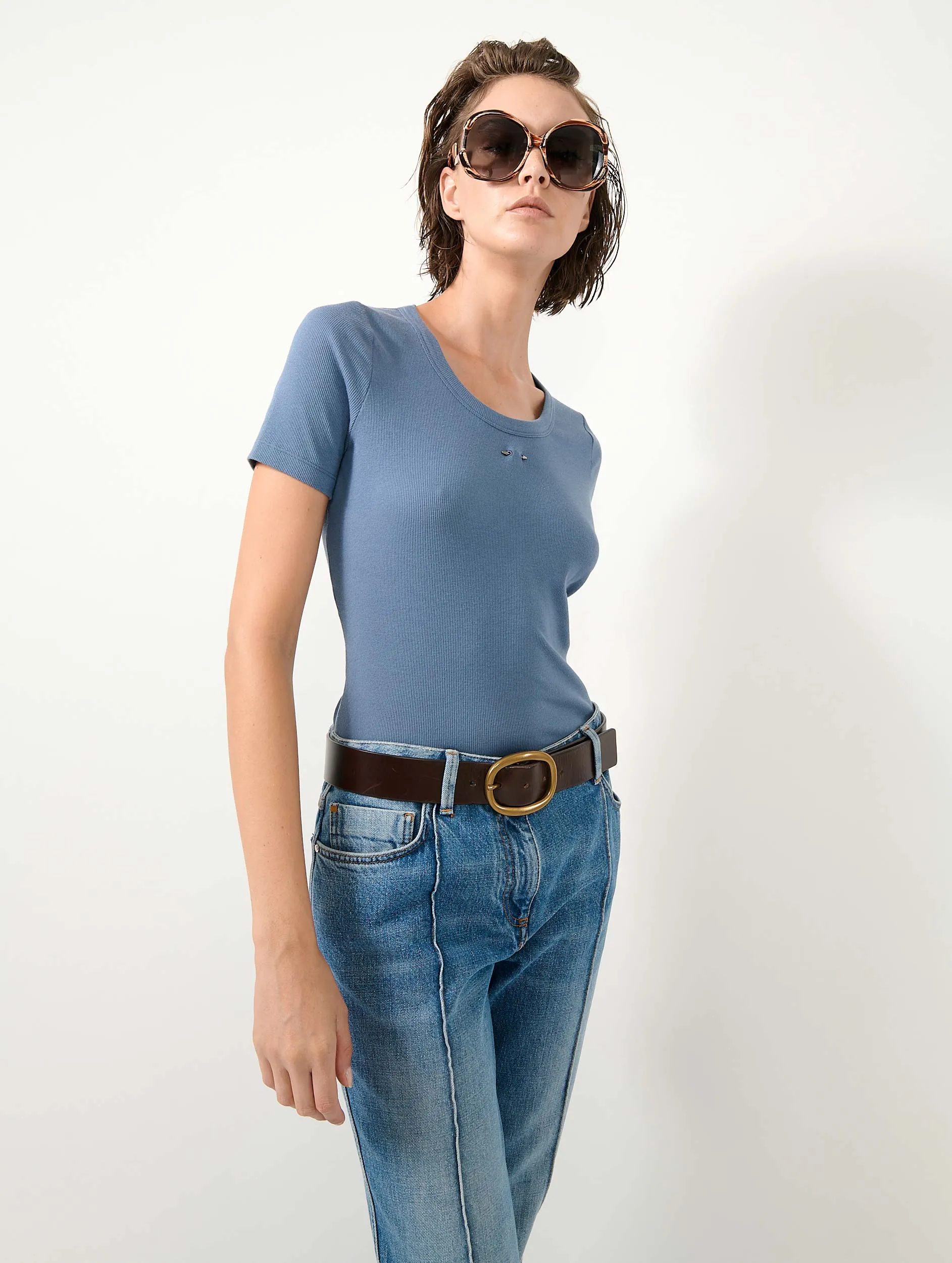 Tee-shirt en jersey côtelé bleu denim sold by Barbara Bui product image thumbnail 3
