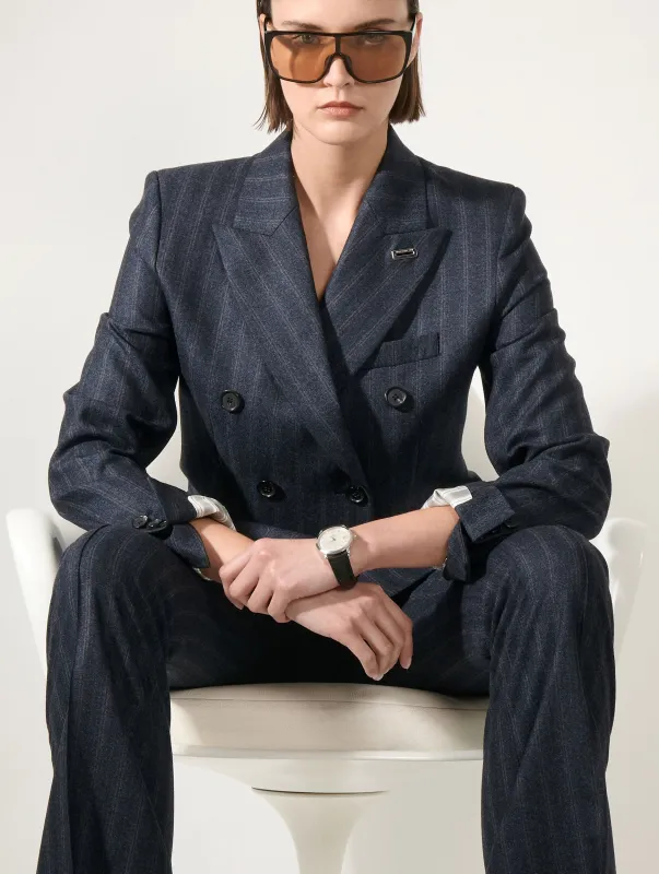 Veste à double boutonnage en flanelle à rayures bleues made by Barbara Bui
