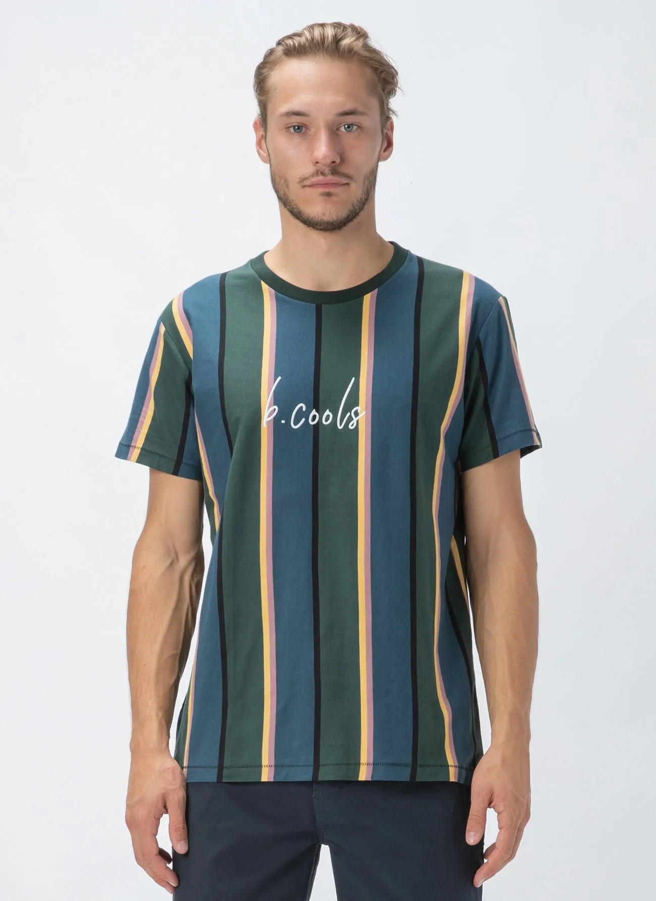 B.Cools Script Tee Forest Vert Stripe sold by Barney Cools