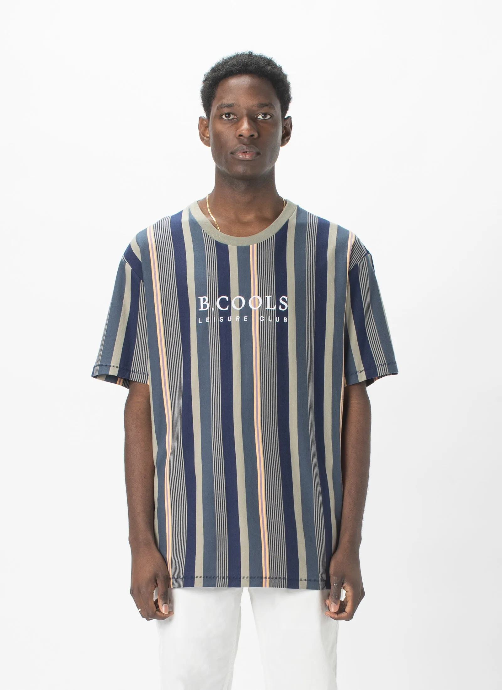 Leisure Club Tee Sage Stripe sold by Barney Cools