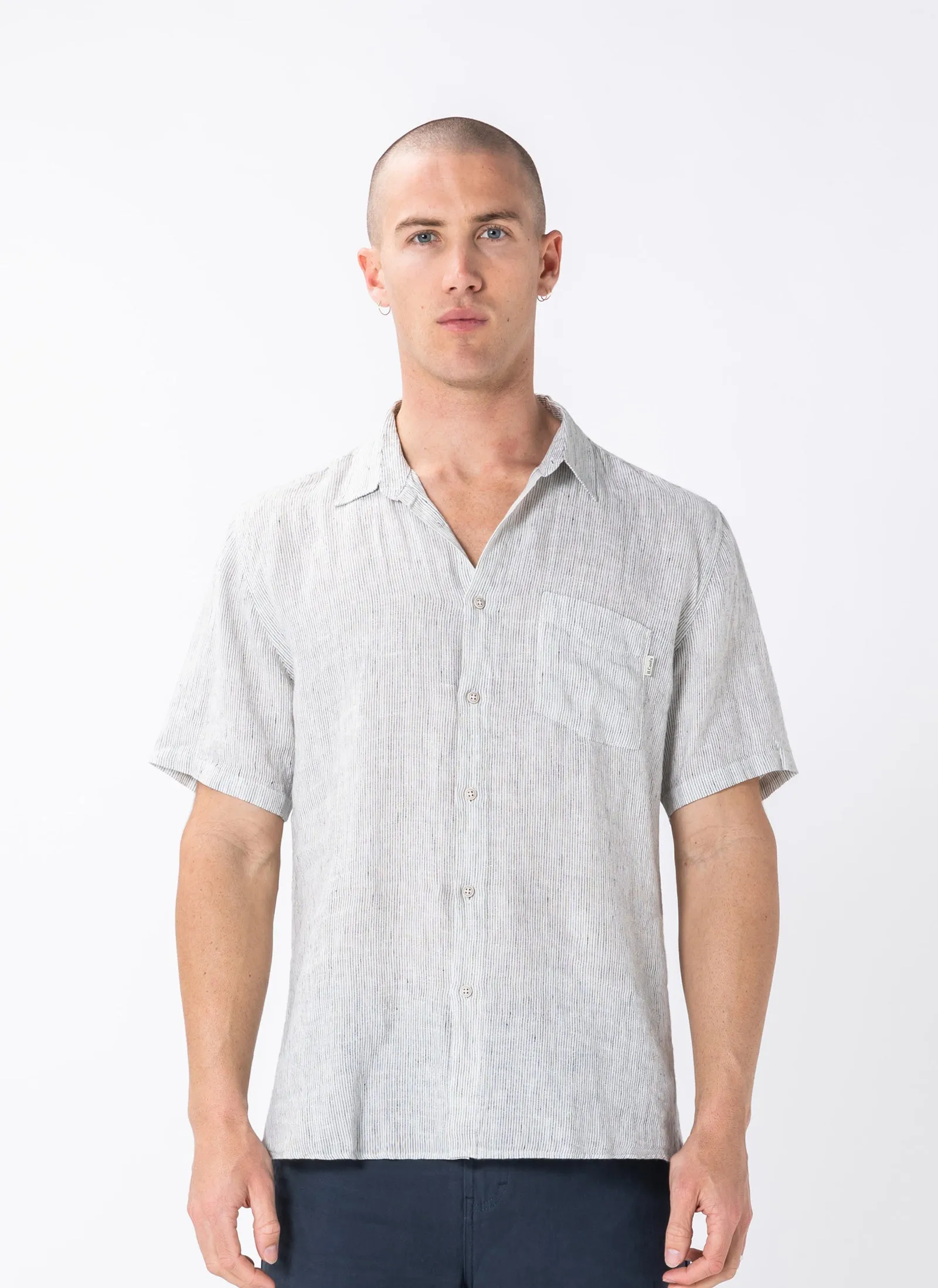 Holiday Linen Shirt White Stripe sold by Barney Cools
