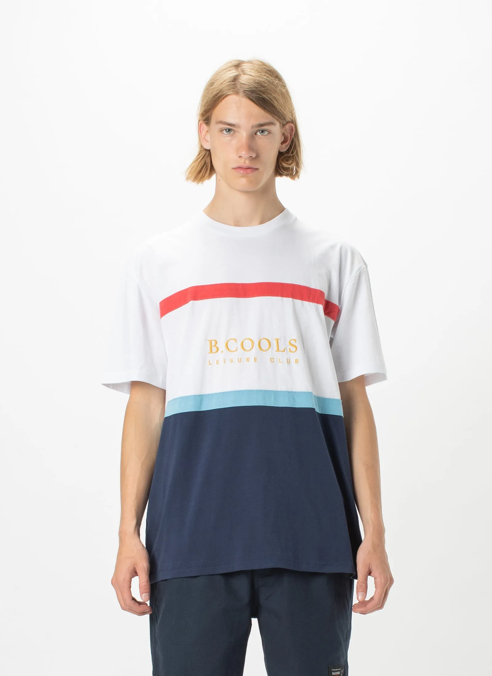 Leisure Club Heritage Tee Navy Panel sold by Barney Cools