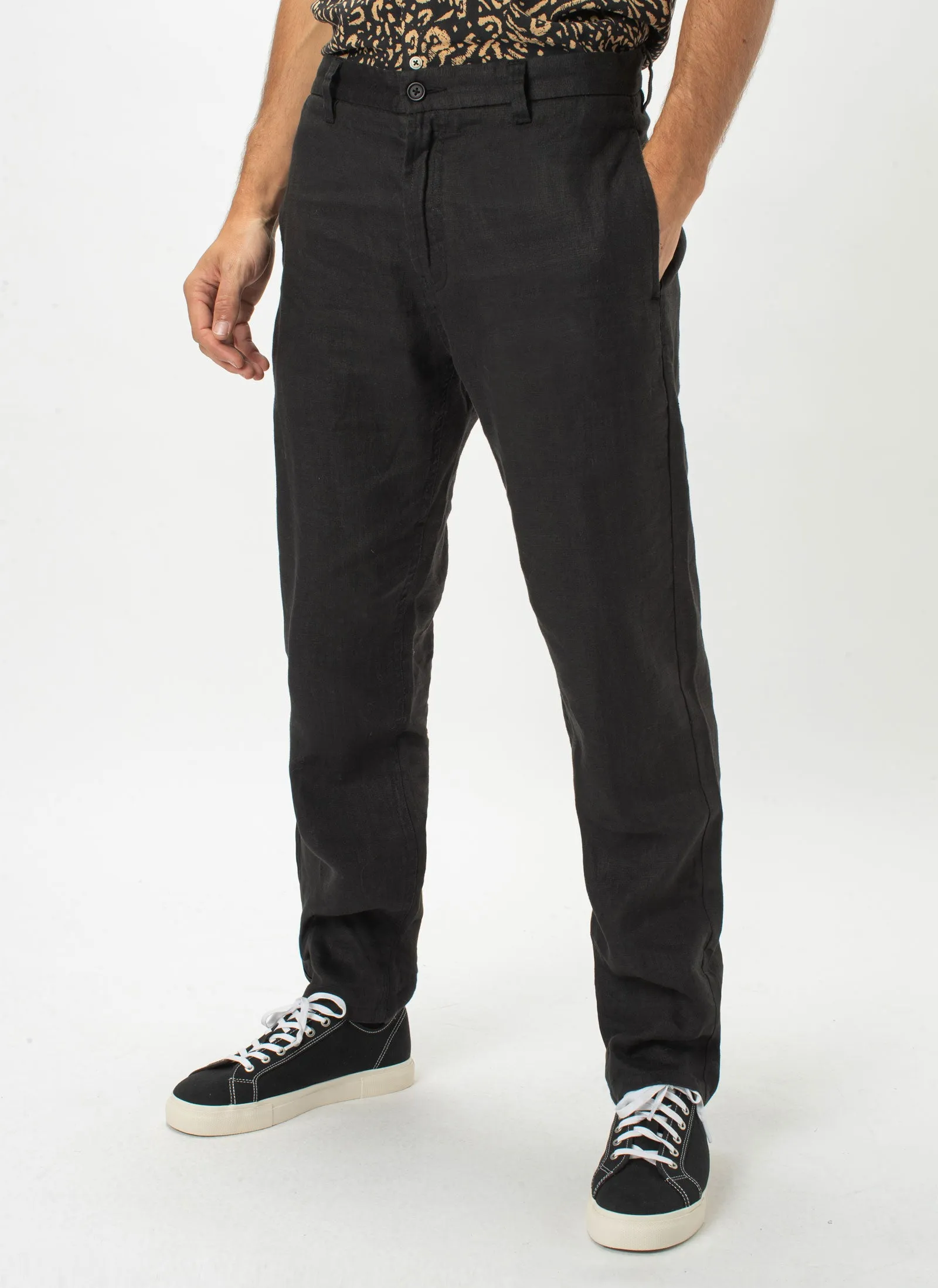 B.Relaxed Pant Black Linen sold by Barney Cools