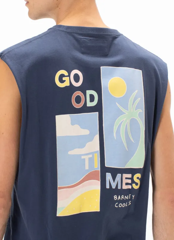 Good Times Muscle Tee Slate sold by Barney Cools