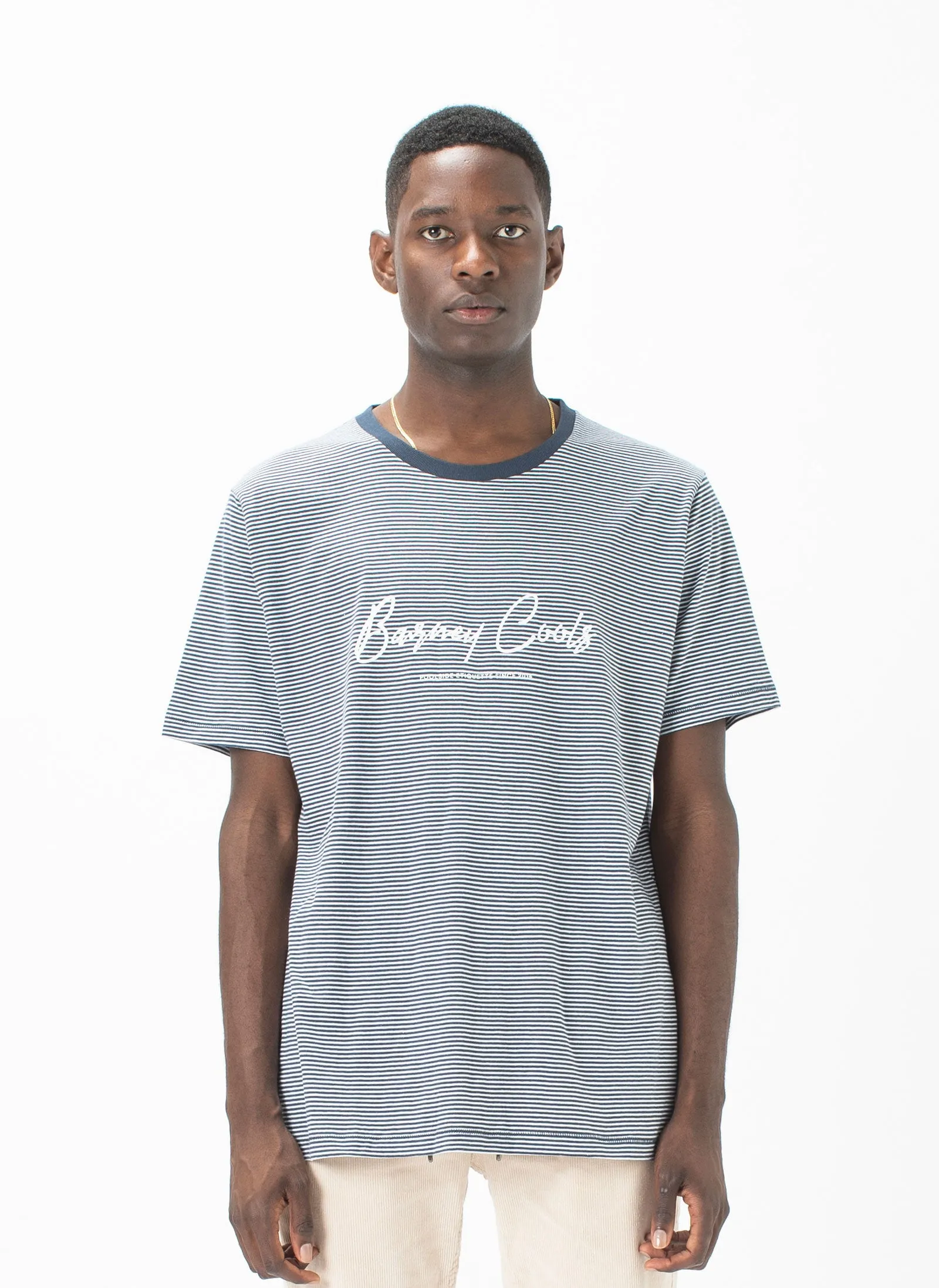 Barney Cools Script Tee Slate Stripe sold by Barney Cools