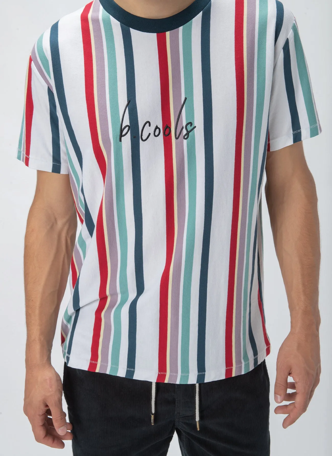 B.Cools Script Tee White Vert Stripe sold by Barney Cools product image thumbnail 2