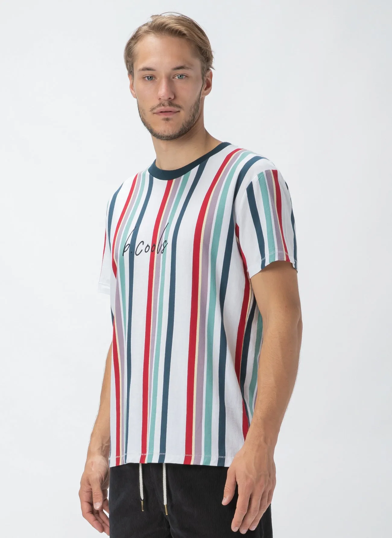 B.Cools Script Tee White Vert Stripe sold by Barney Cools product image thumbnail 3