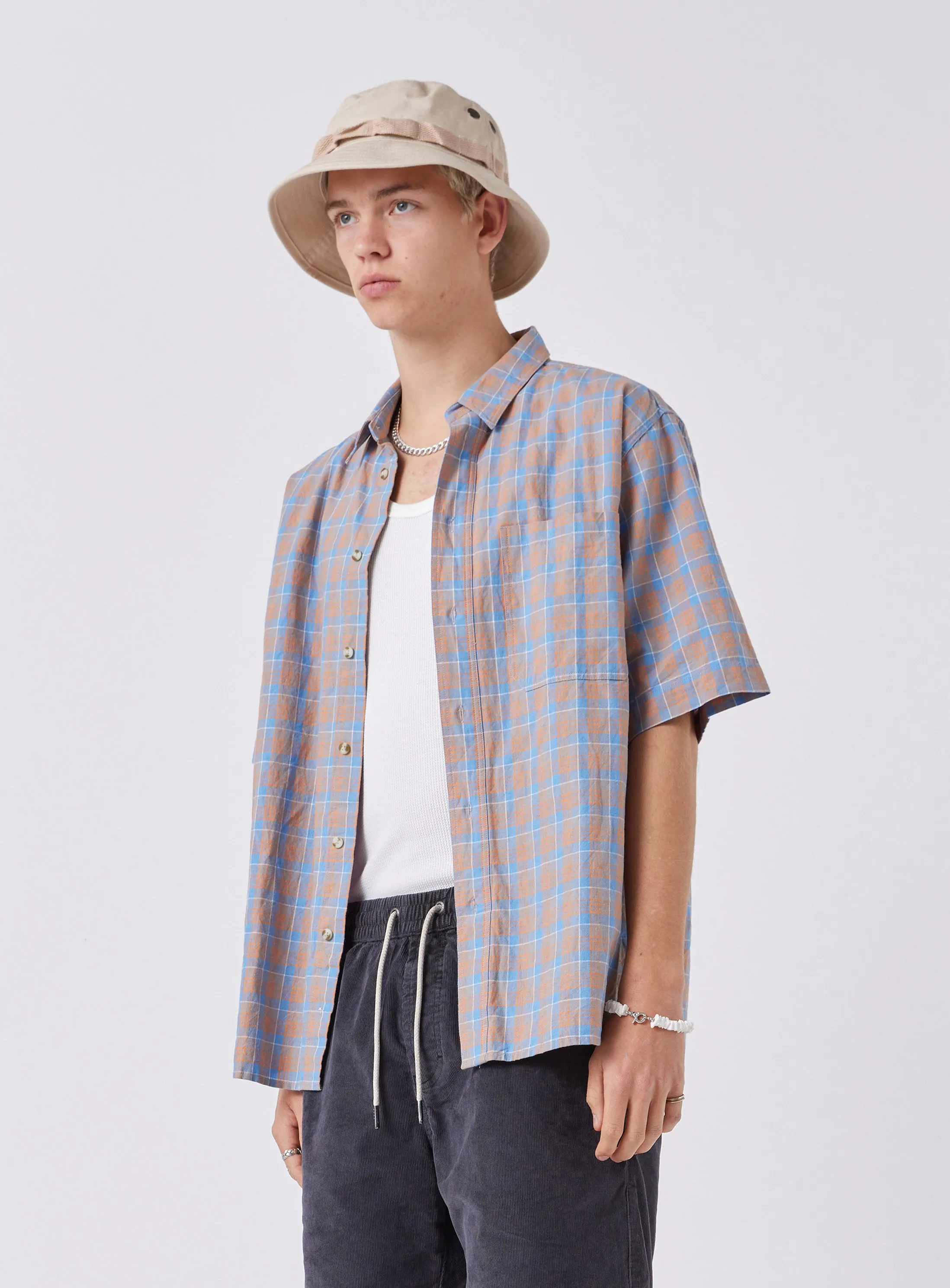 Homie Shirt Sky Linen Plaid sold by Barney Cools product image thumbnail 4