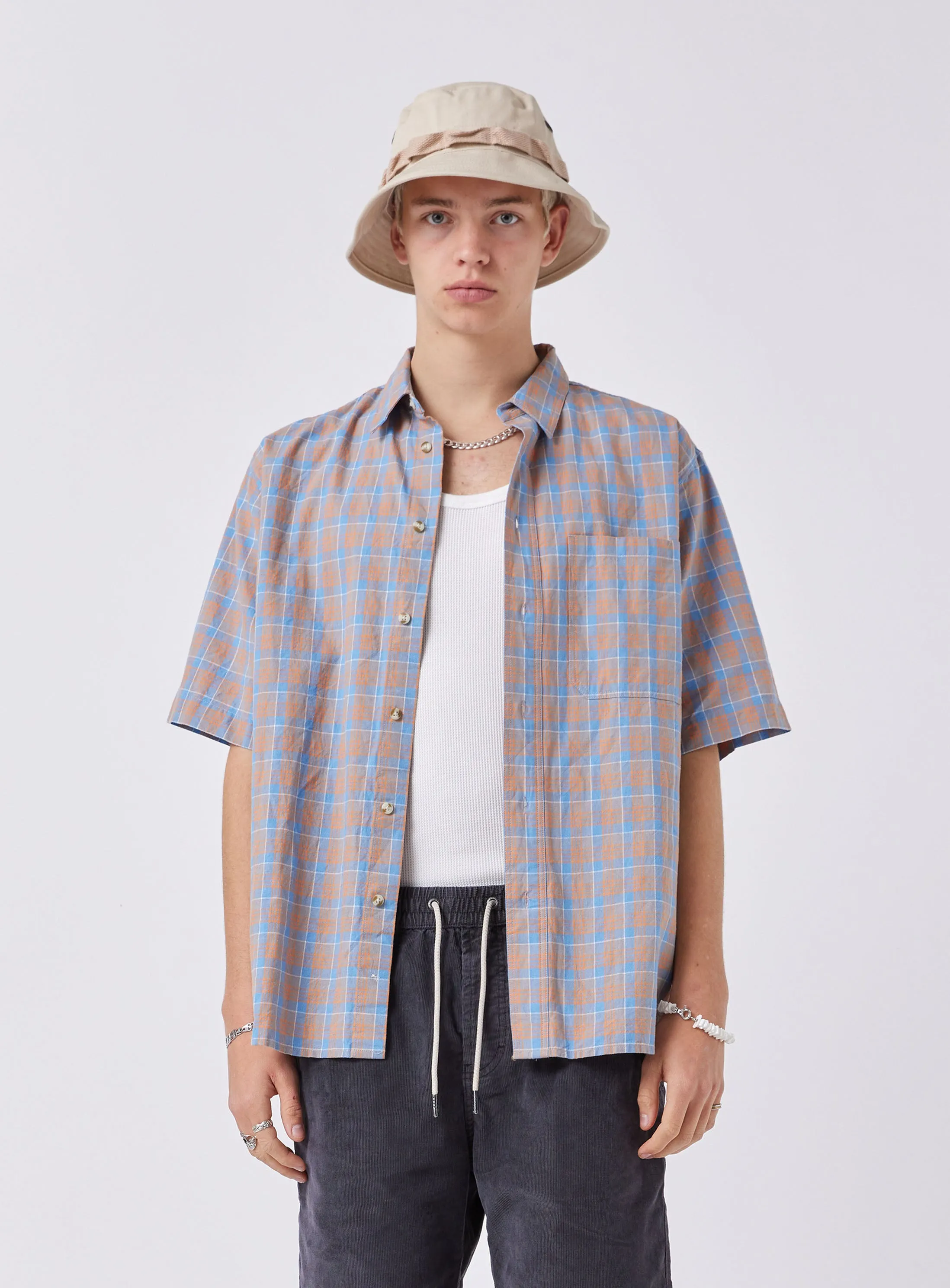 Homie Shirt Sky Linen Plaid sold by Barney Cools