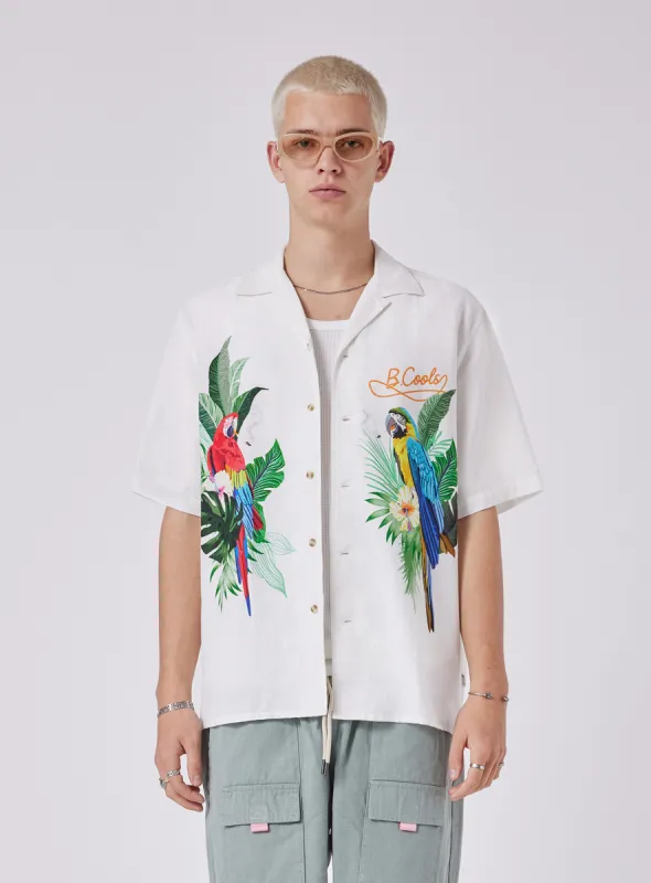 Resort Shirt White Parrot made by Barney Cools