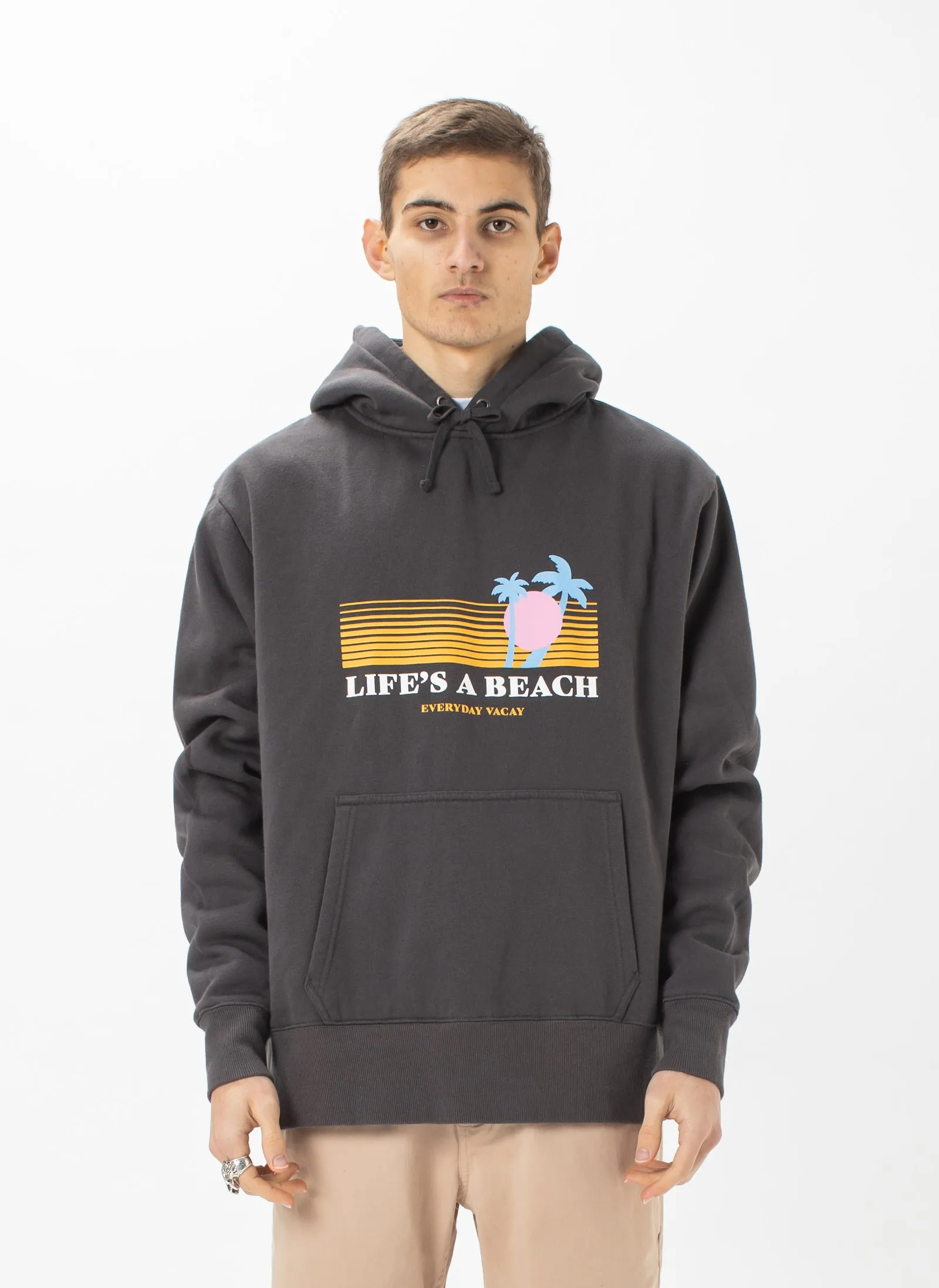 Life's A Beach Hood Sweatshirt Pigment Black sold by Barney Cools