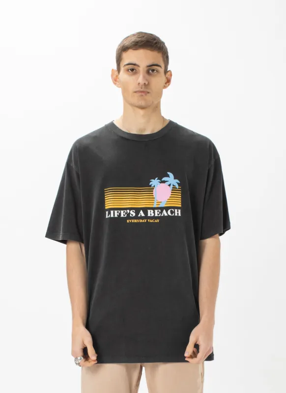 Life's A Beach Homie Tee Pigment Black sold by Barney Cools