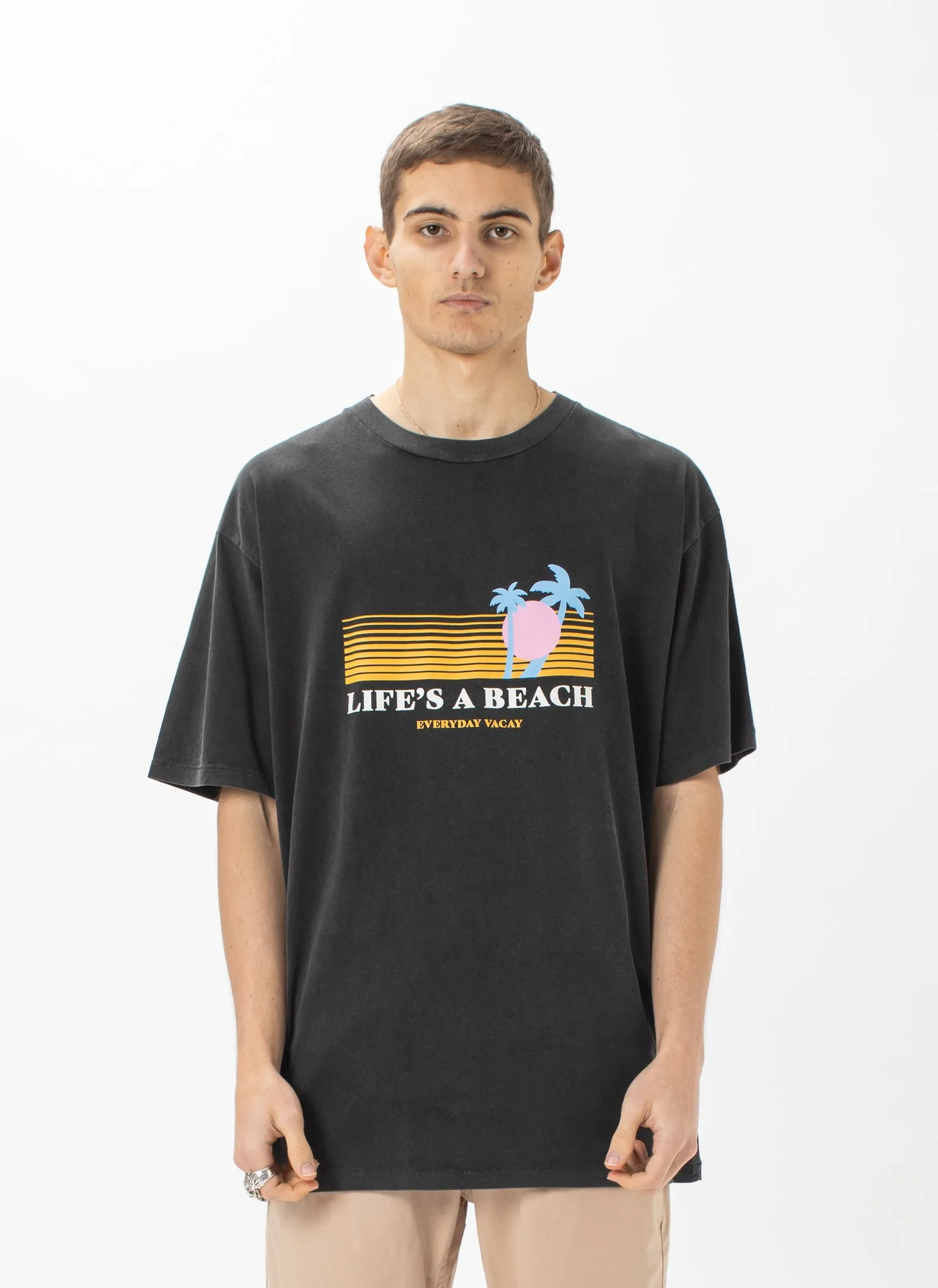 Life's A Beach Homie Tee Pigment Black sold by Barney Cools