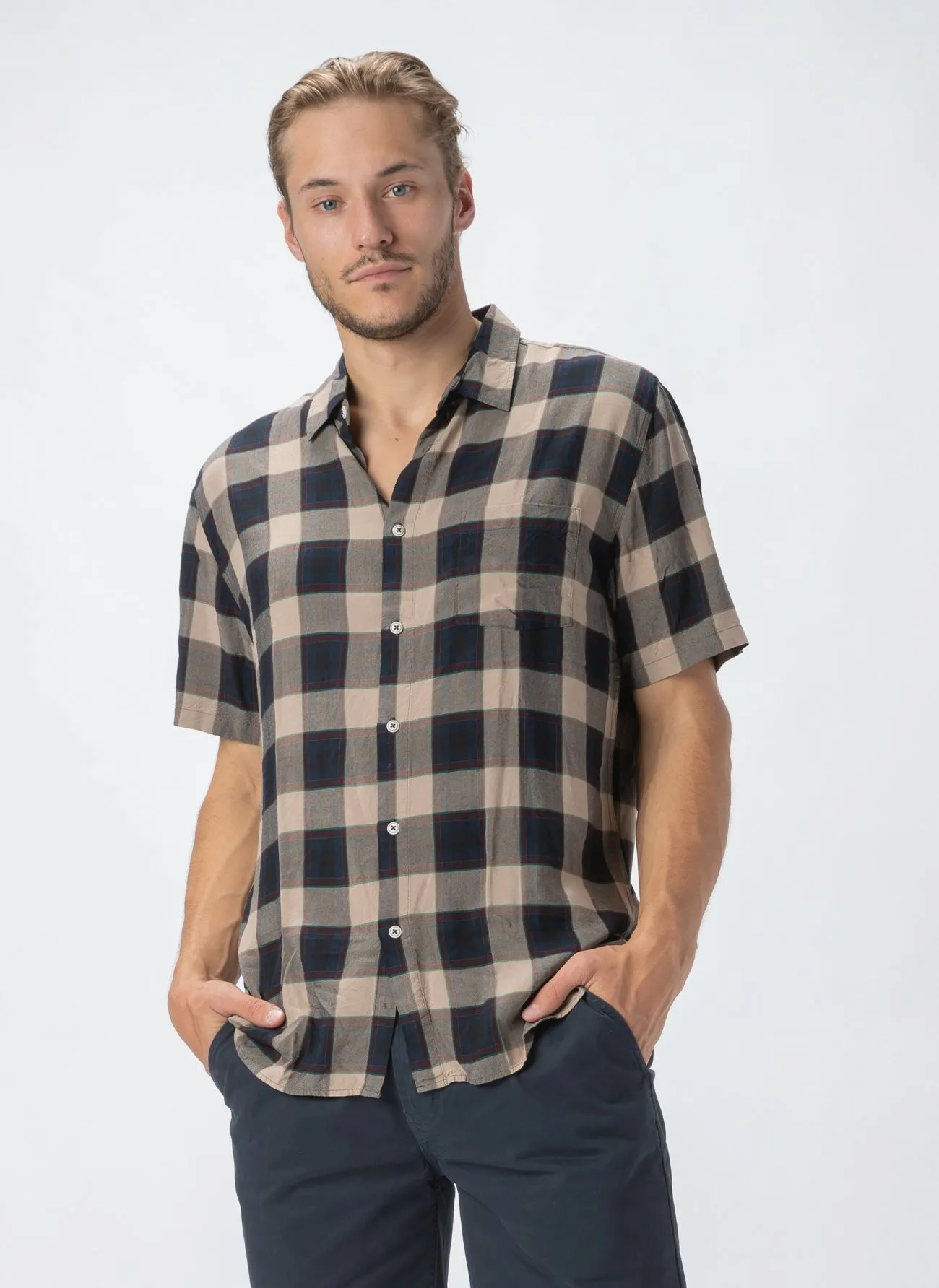 Holiday Short-Sleeve Shirt Beige Check sold by Barney Cools