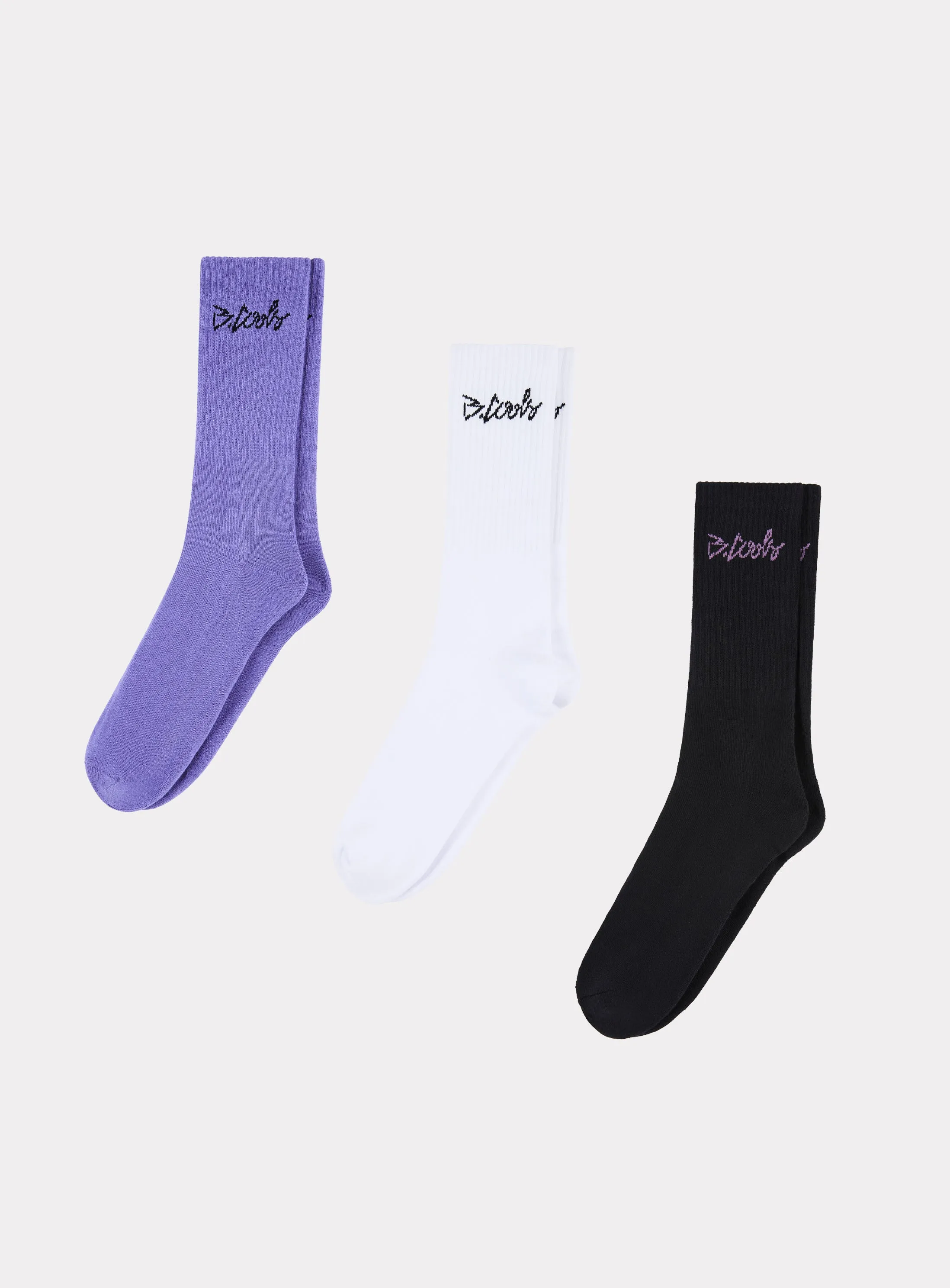 YC Sock 3-Pack White/Lilac/Black sold by Barney Cools