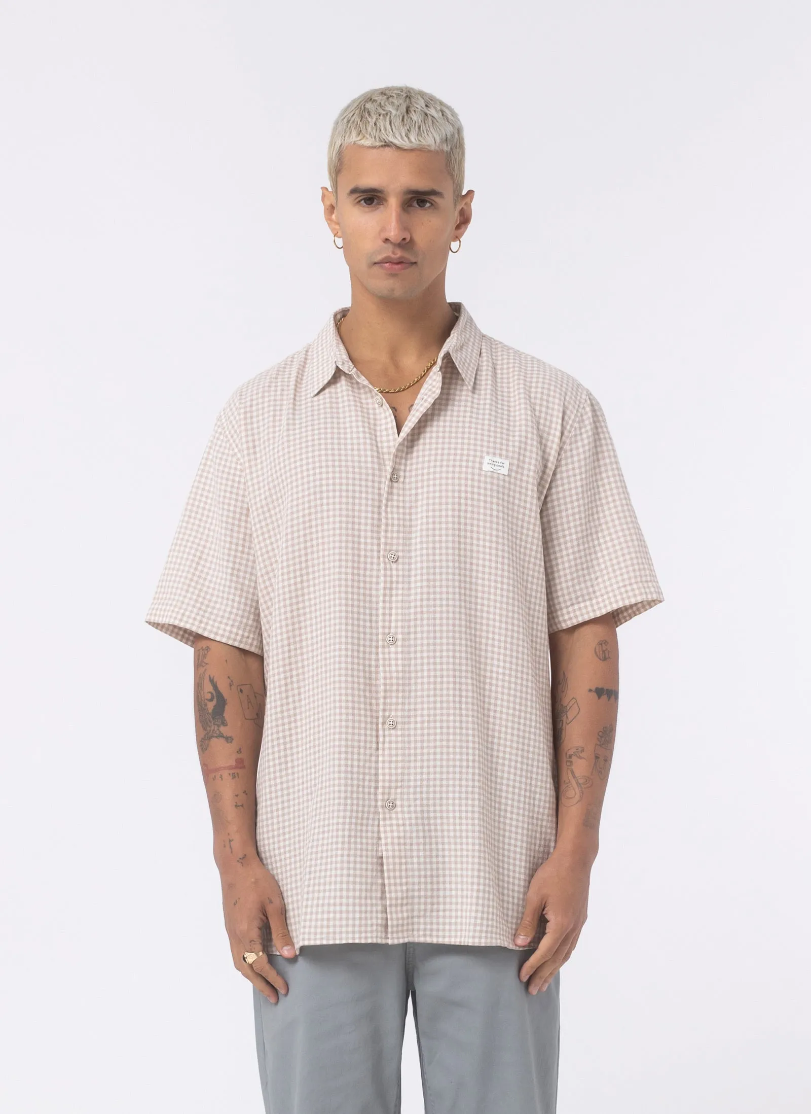 Holiday Shirt Sand Gingham sold by Barney Cools