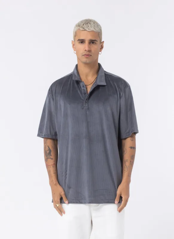 Velour Cord Polo Cobalt sold by Barney Cools