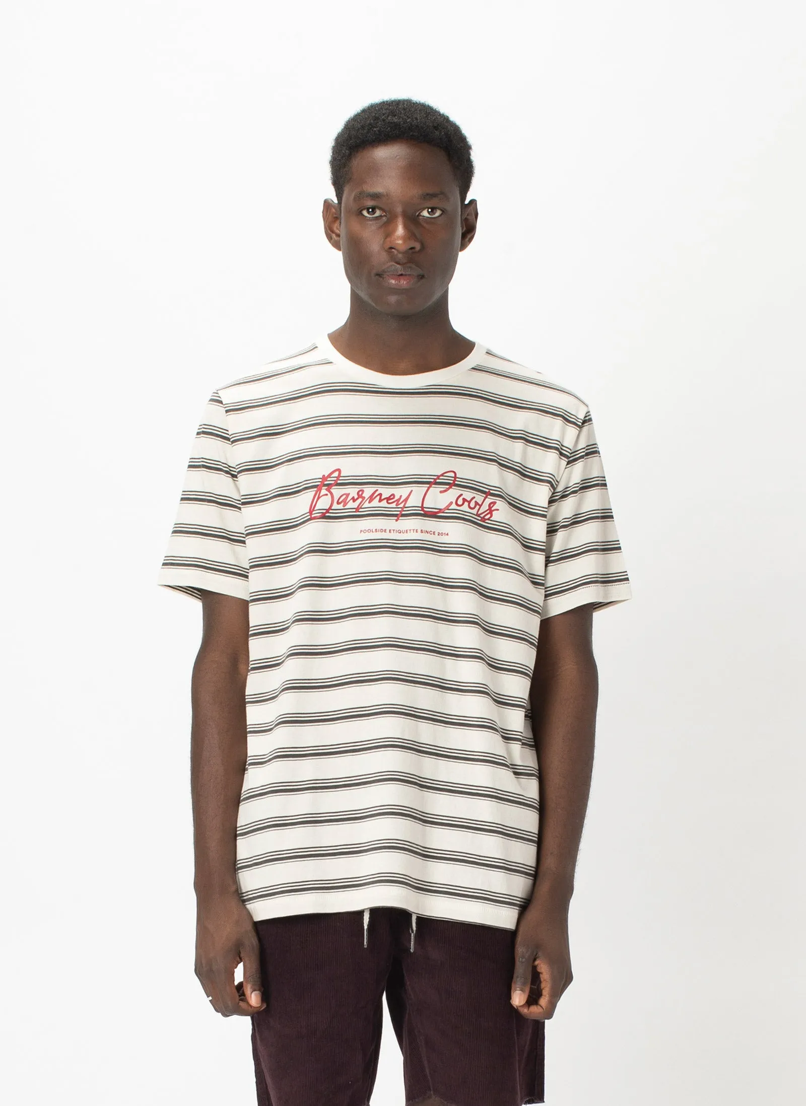 Barney Cools Script Tee Stone Stripe sold by Barney Cools