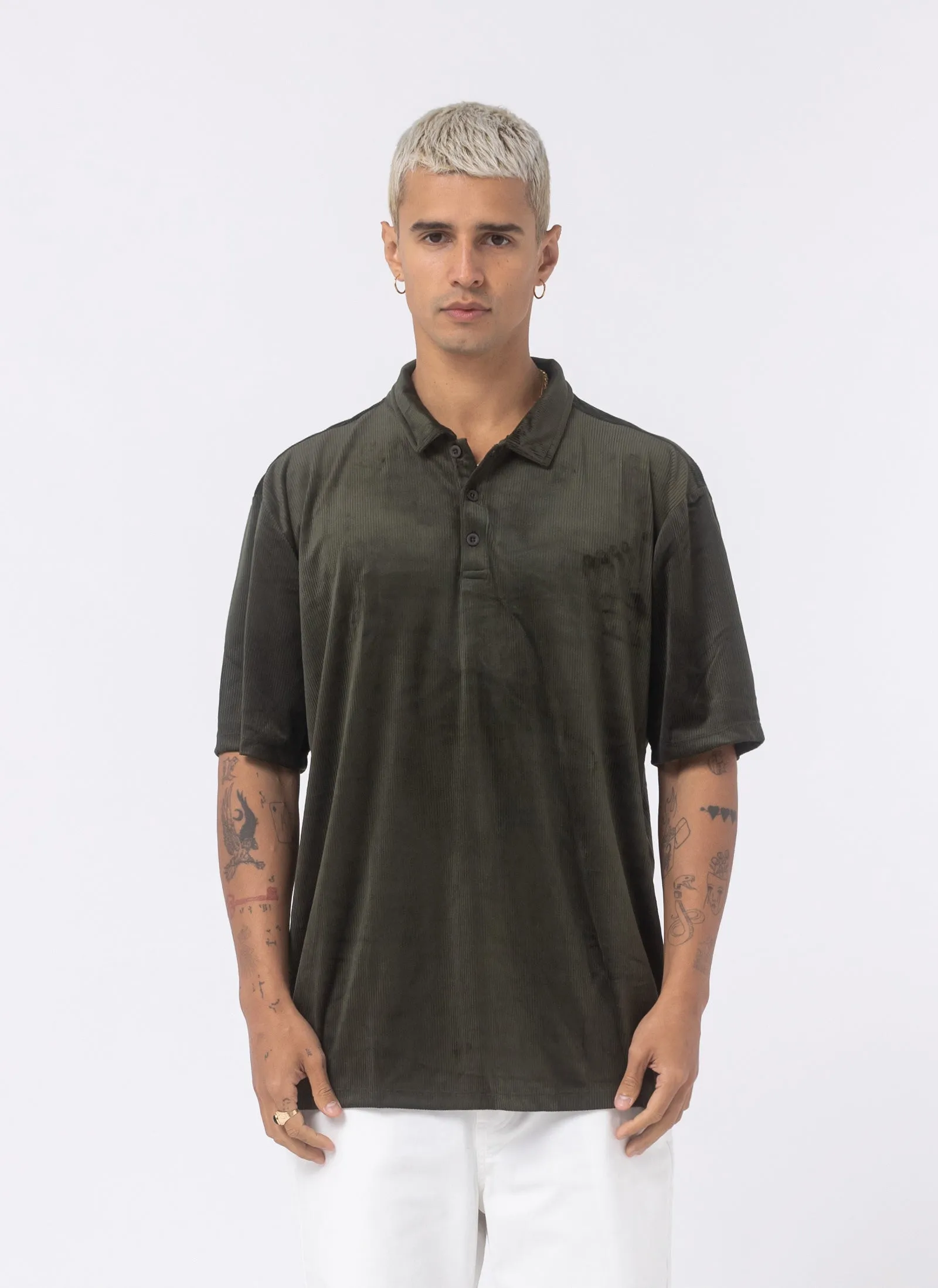 Velour Cord Polo Forest sold by Barney Cools