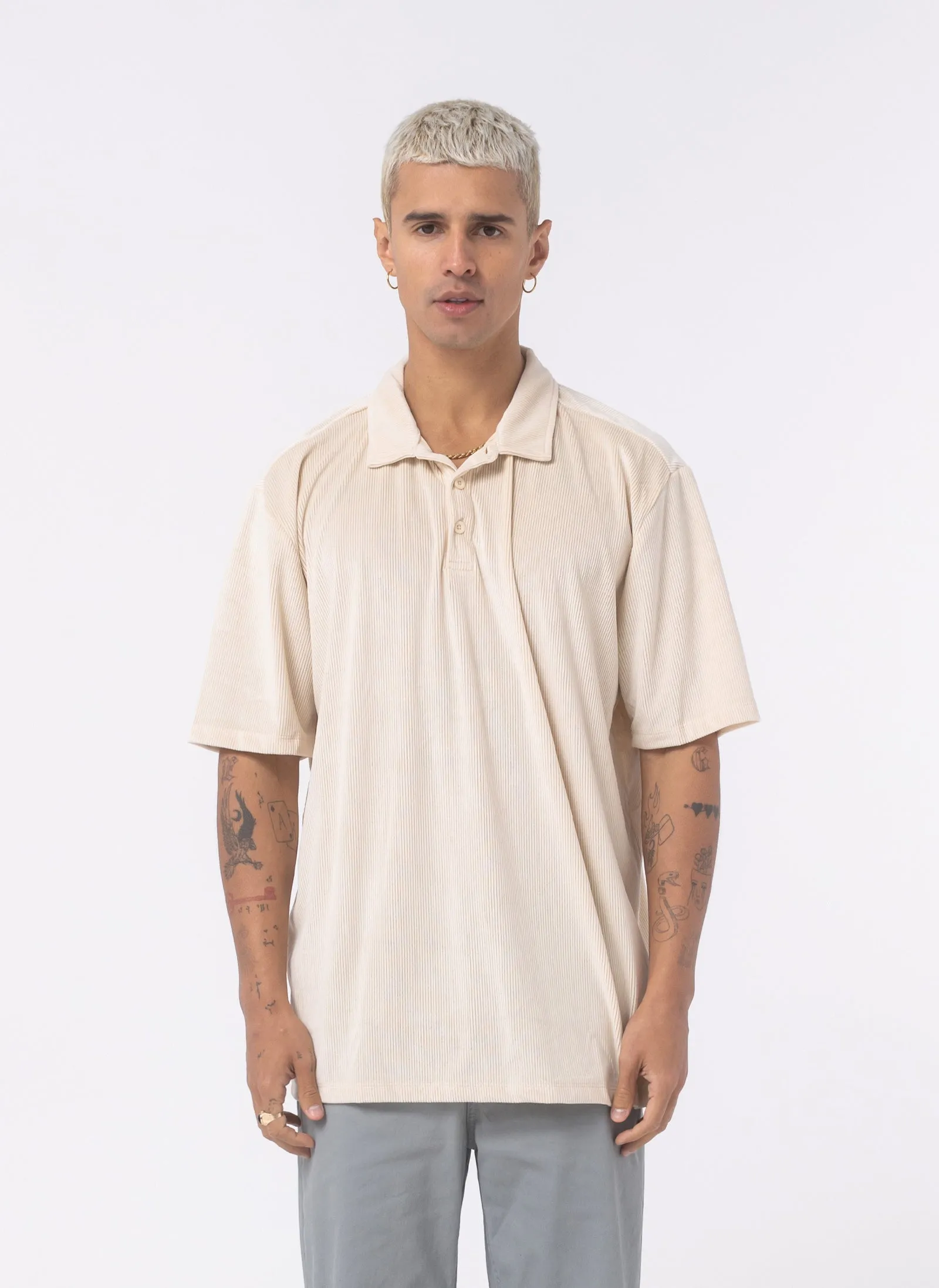 Velour Cord Polo Beige sold by Barney Cools