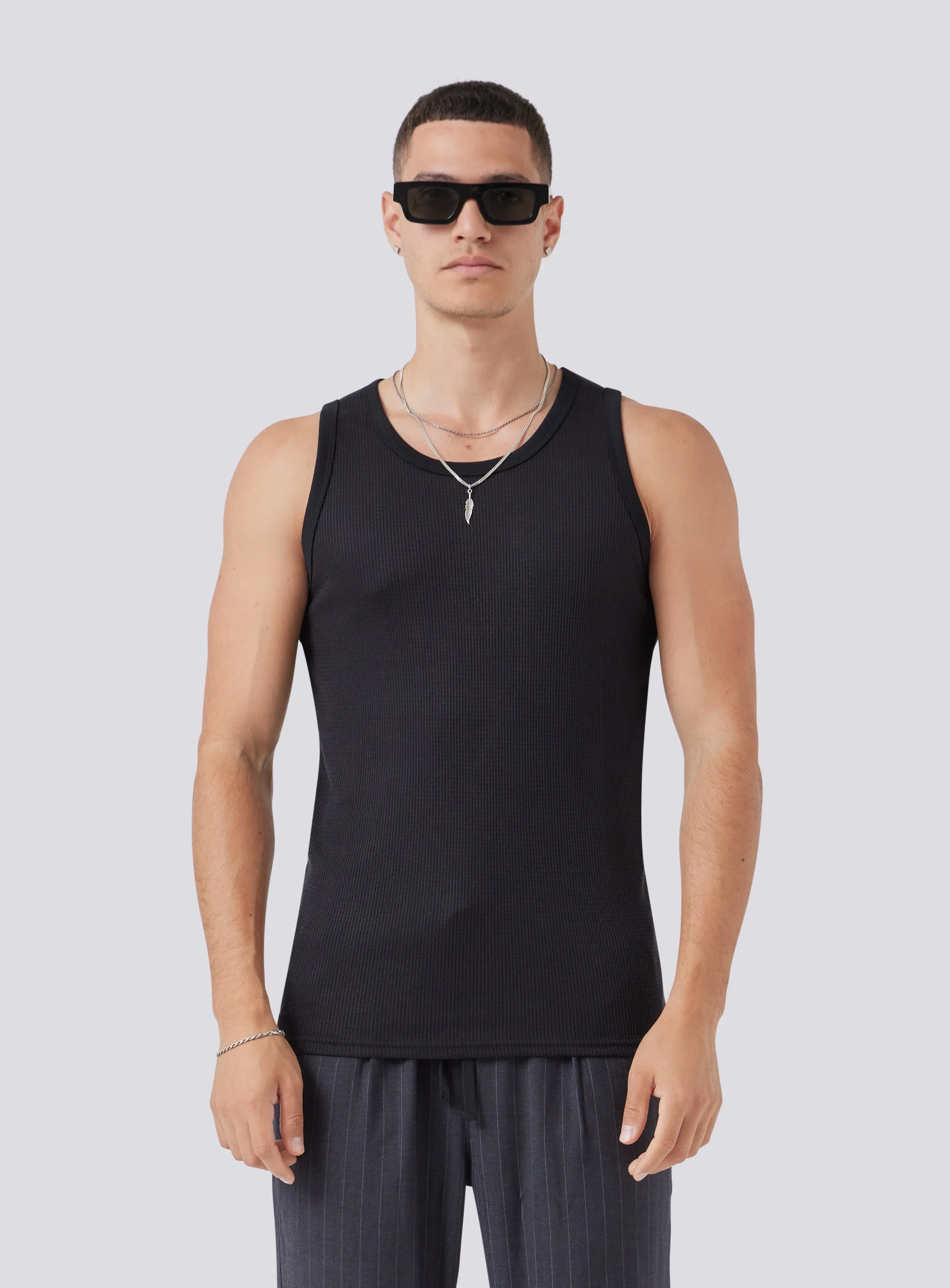 Waffle Tank Black sold by Barney Cools