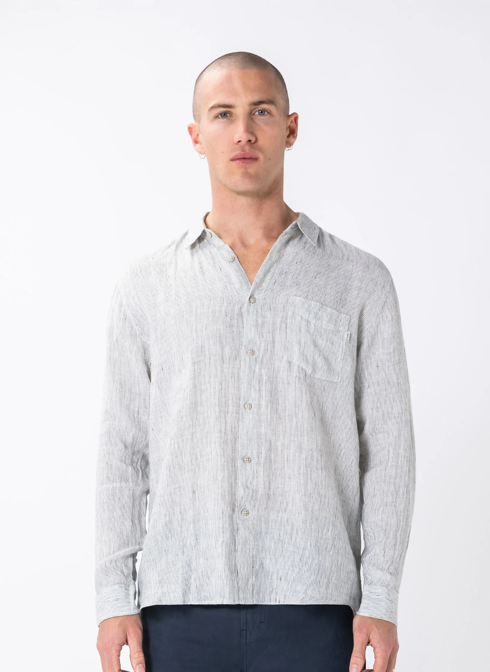 Holiday Linen LS Shirt White Stripe sold by Barney Cools