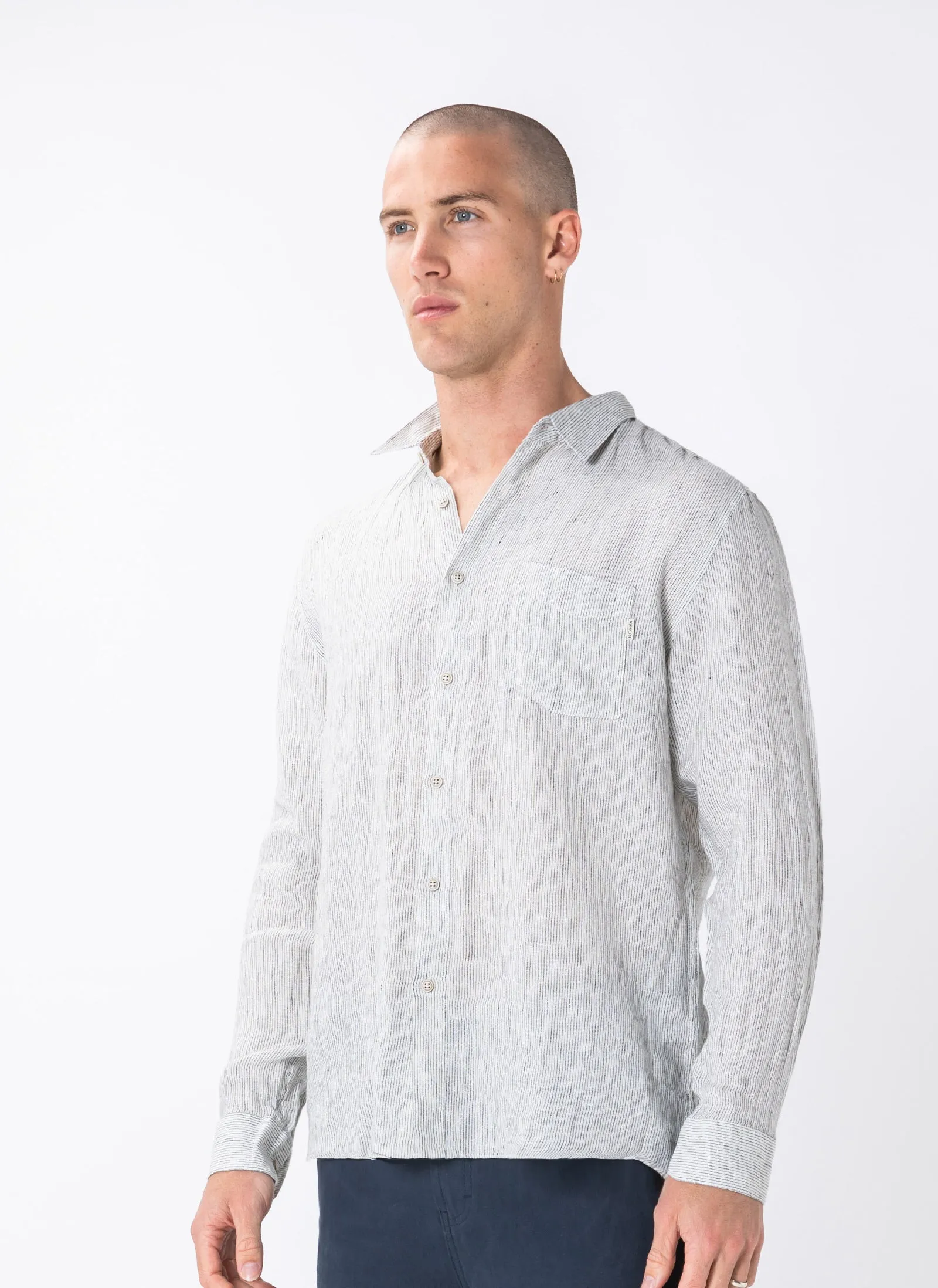 Holiday Linen LS Shirt White Stripe sold by Barney Cools product image thumbnail 3