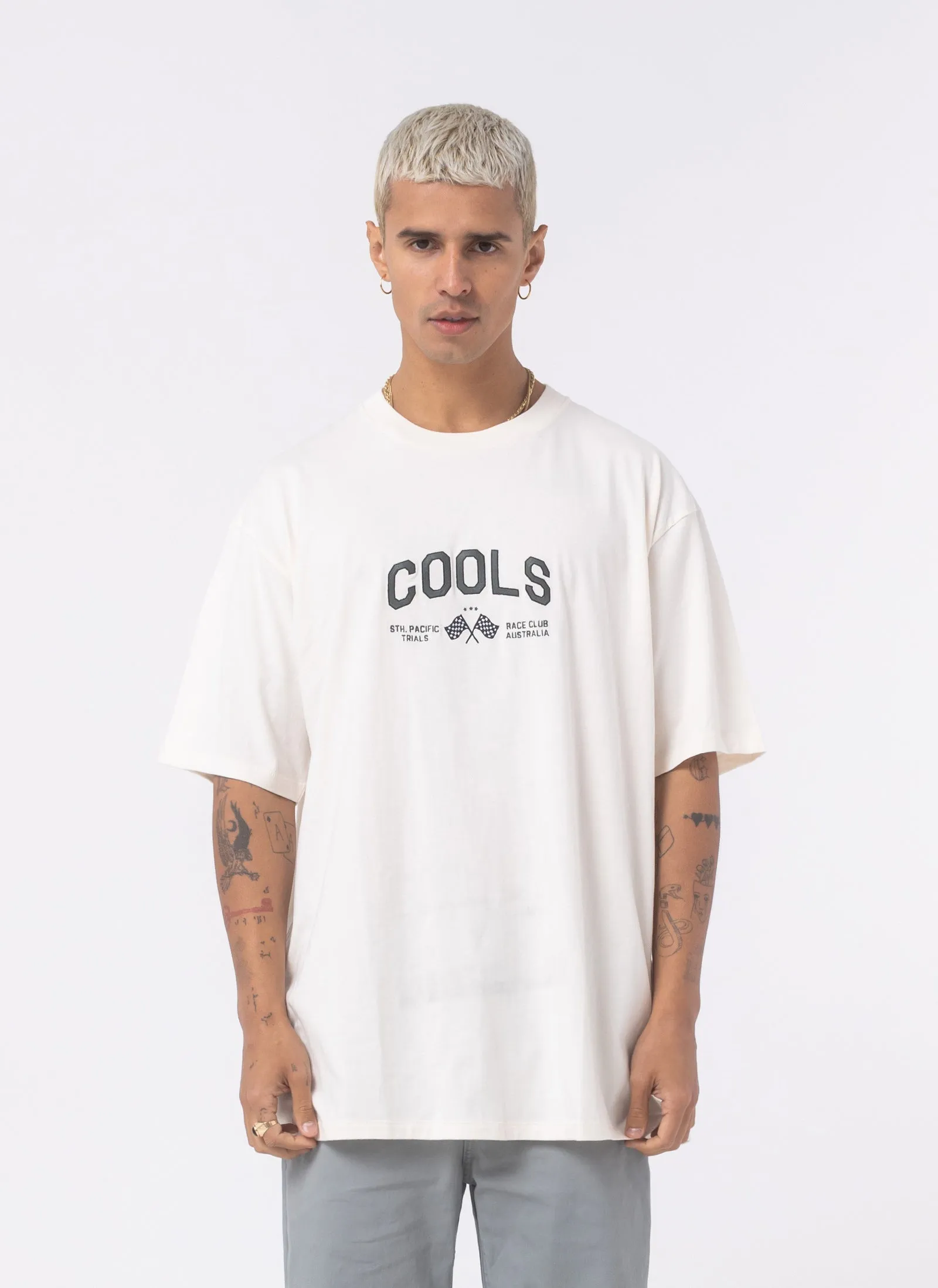 Race Tee Vintage White sold by Barney Cools