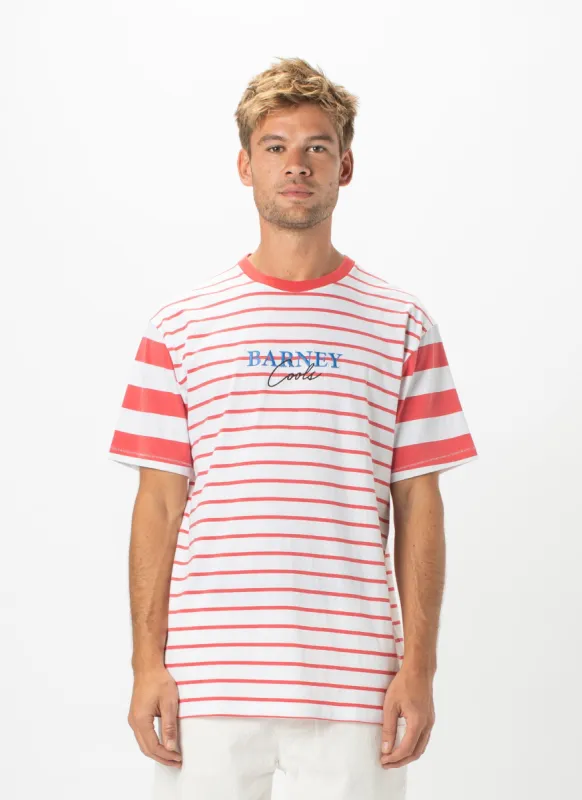 Script Embro Heritage Tee Red Stripe sold by Barney Cools