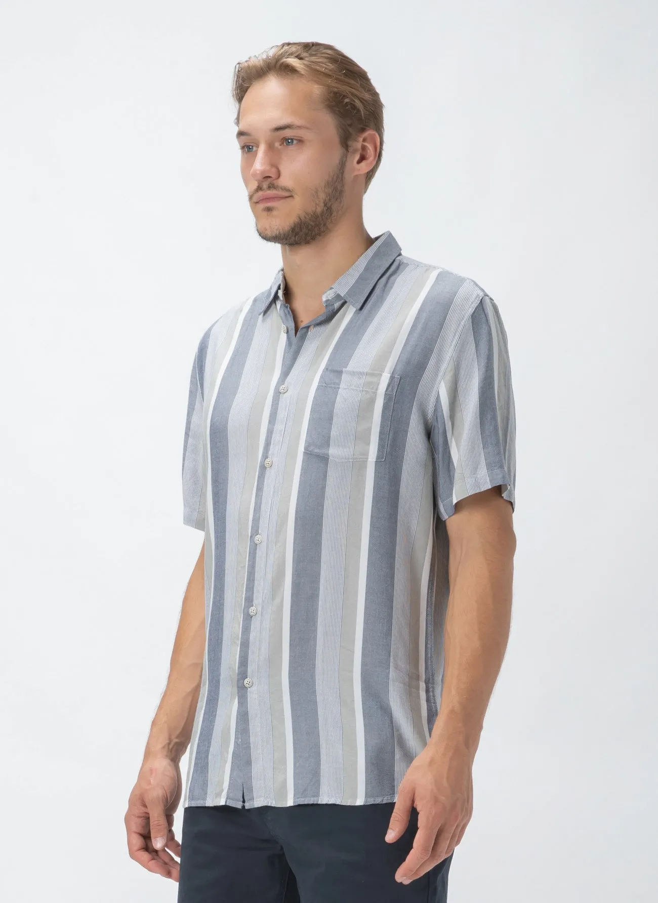 Holiday Short-Sleeve Shirt Navy Vert Stripe sold by Barney Cools product image thumbnail 3